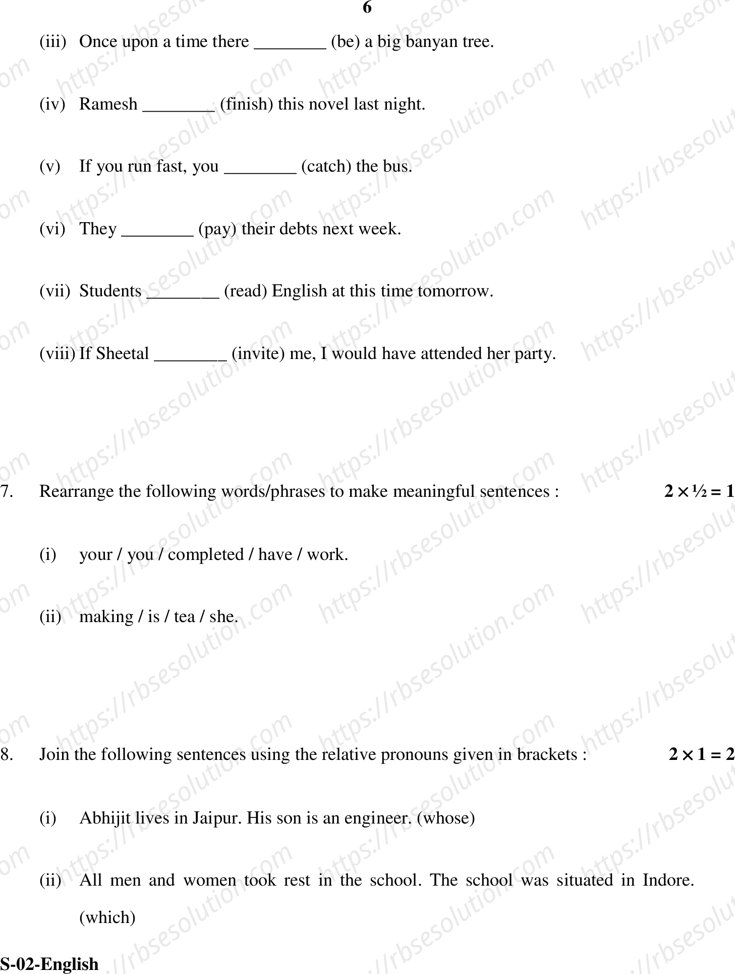 RBSE Class 10th 2020 English Model Papers Sample Papers 5