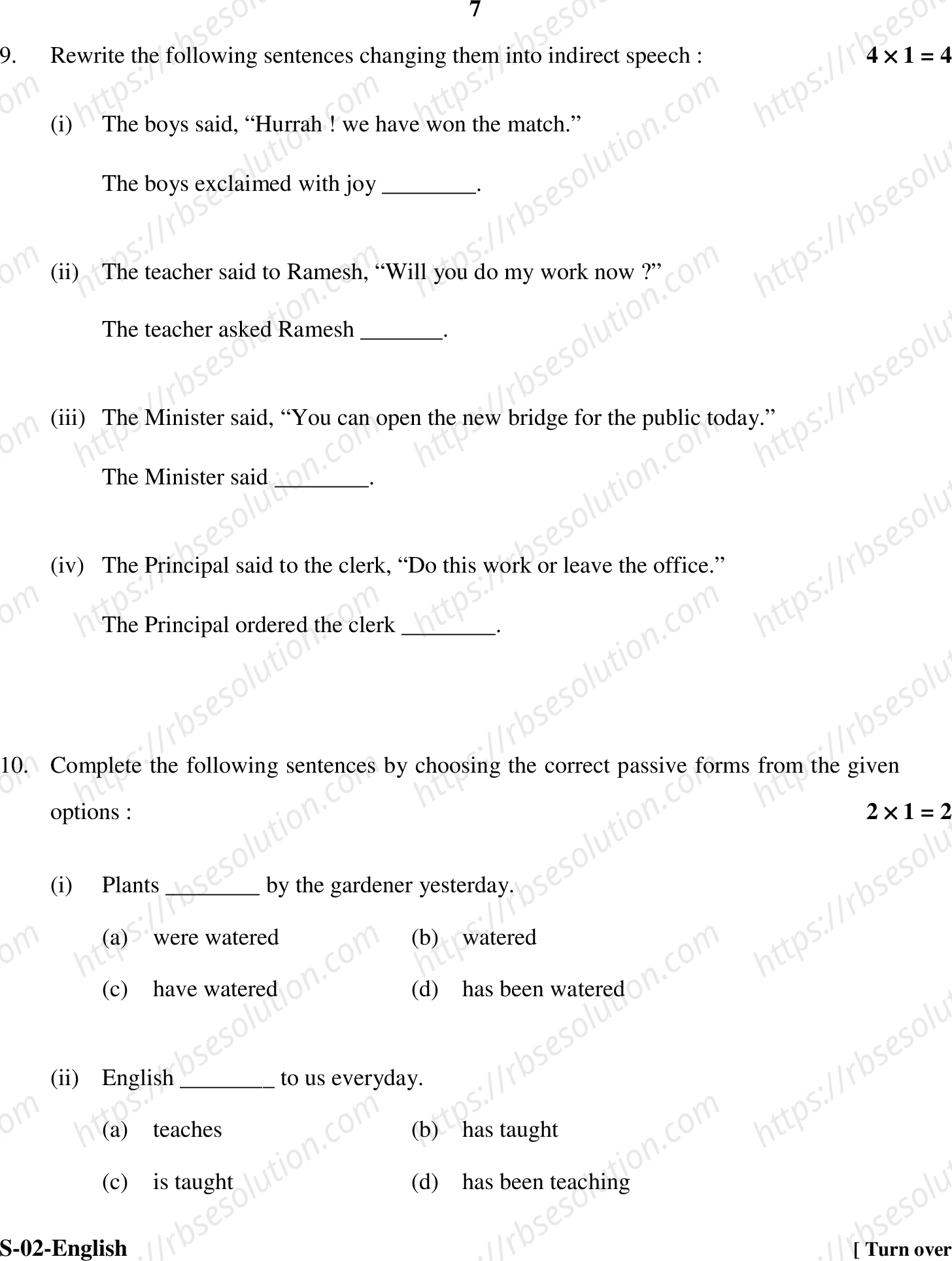 RBSE Class 10th 2020 English Model Papers Sample Papers 6
