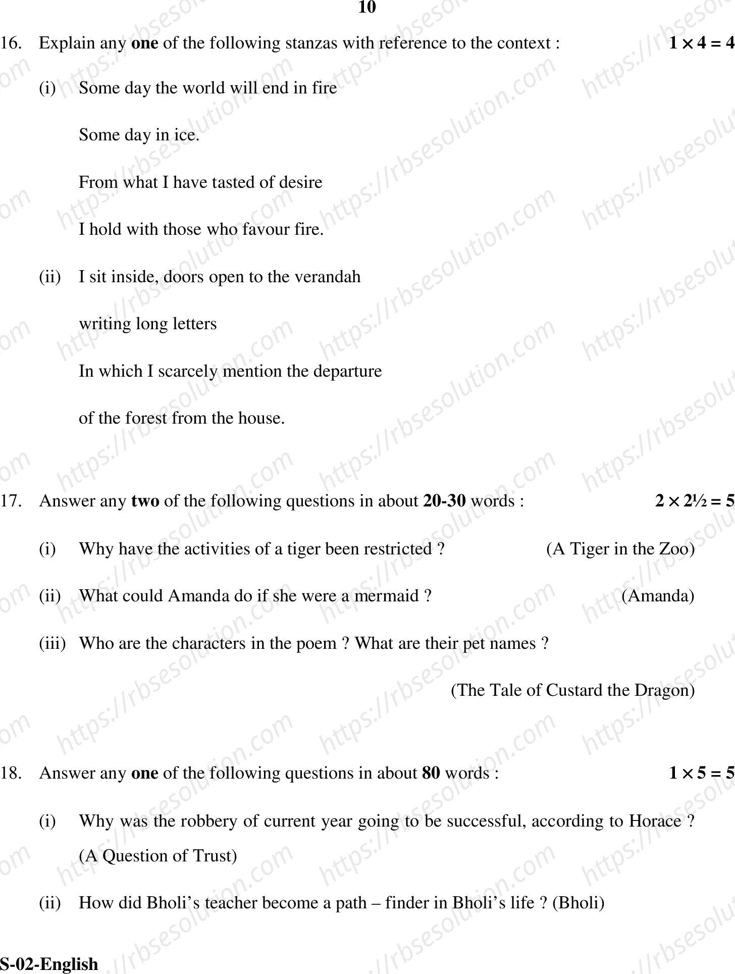 RBSE Class 10th 2020 English Model Papers Sample Papers 9