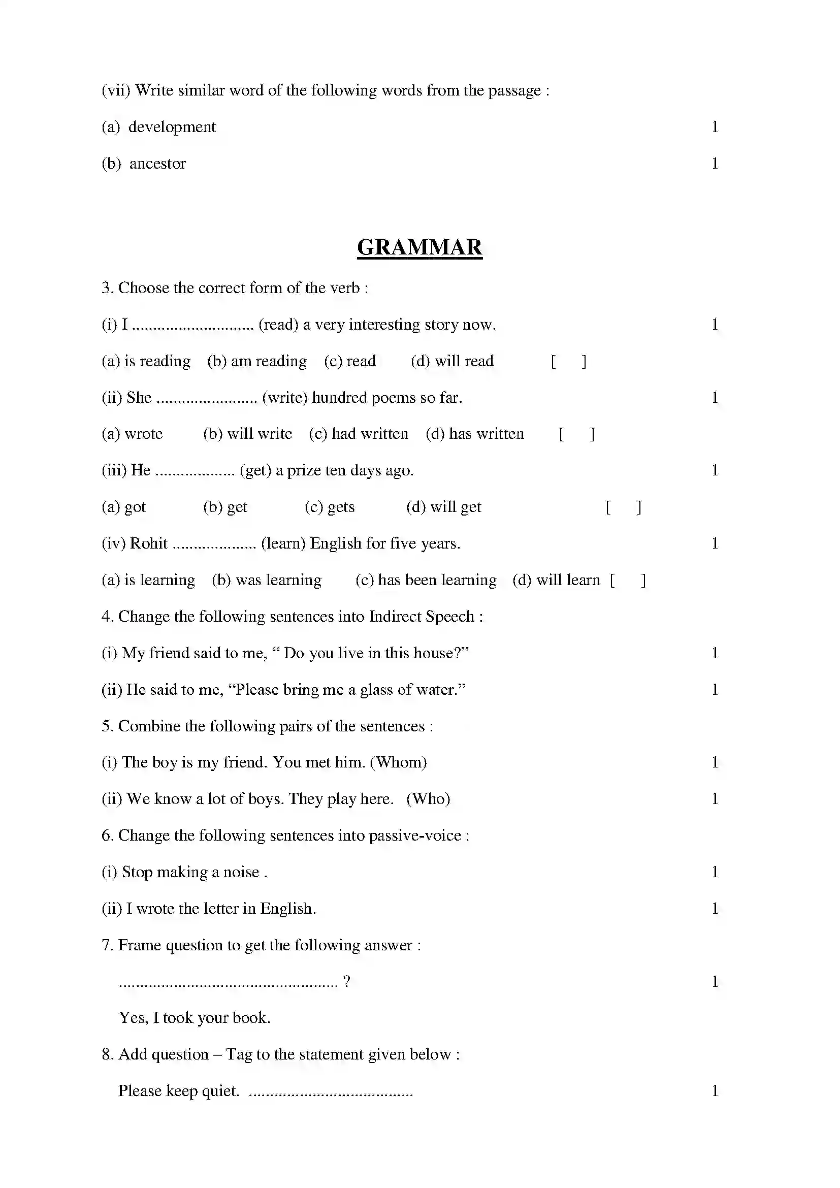 RBSE Class 10th 2022 English (comp.) Model Papers Sample Papers 4
