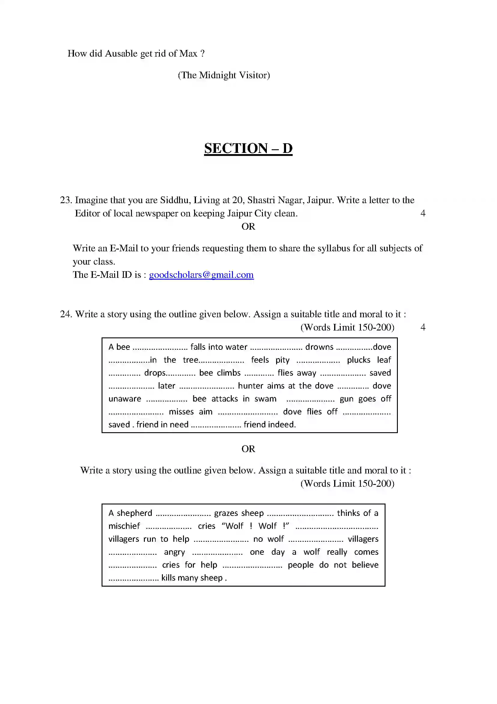 RBSE Class 10th 2022 English (comp.) Model Papers Sample Papers 8