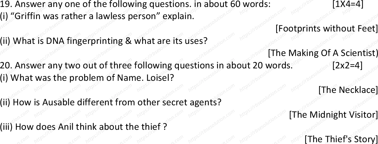 RBSE Class 10th 2023 English Sample Papers 8