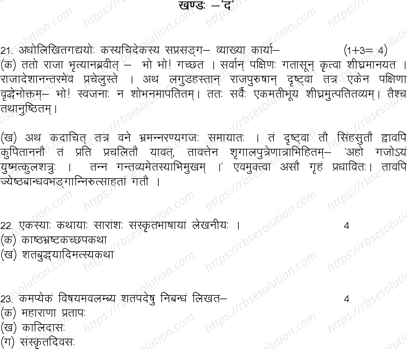 RBSE Class 10th 2023 Sanskrit Sample Papers 16