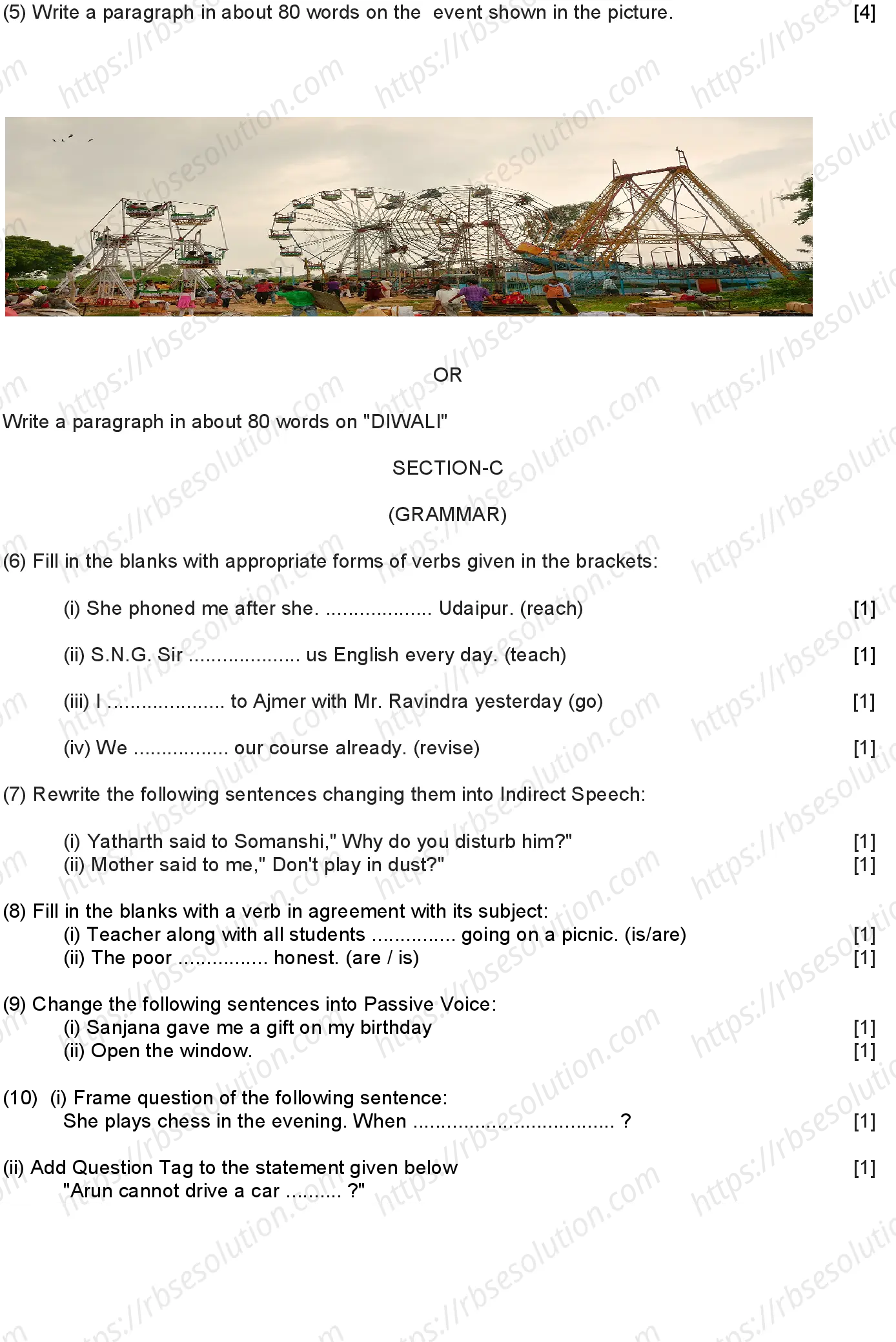 RBSE Class 10th 2024 English Sample Papers 5