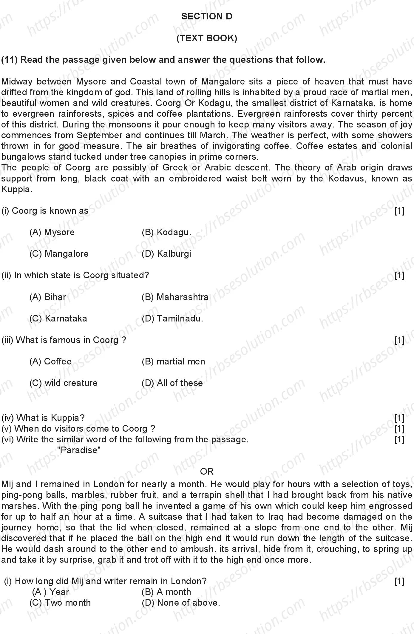 RBSE Class 10th 2024 English Sample Papers 6
