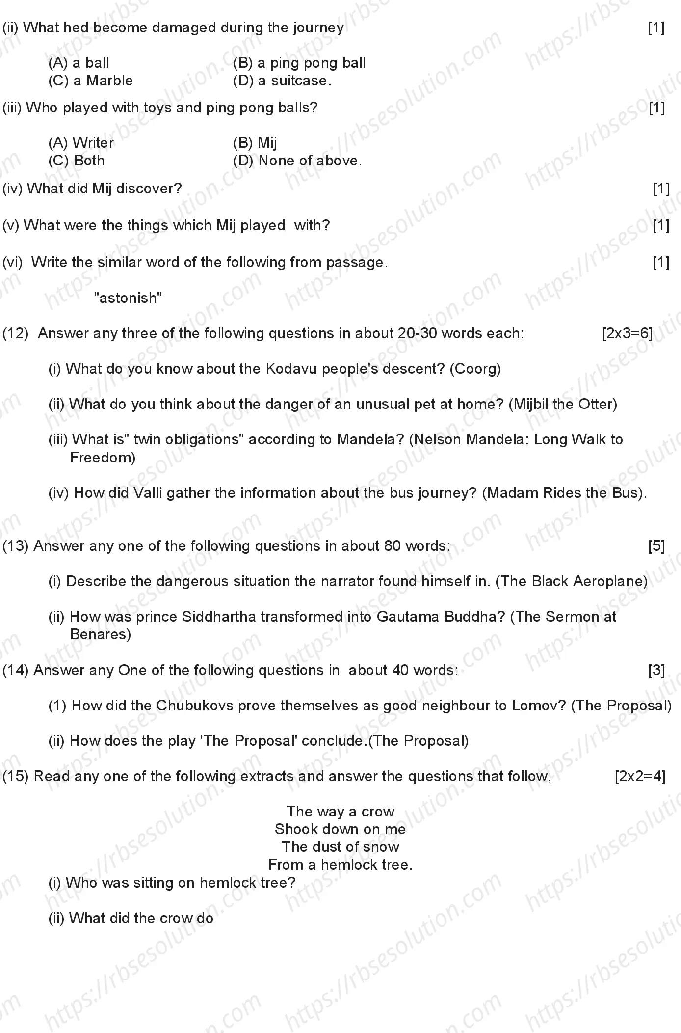 RBSE Class 10th 2024 English Sample Papers 7