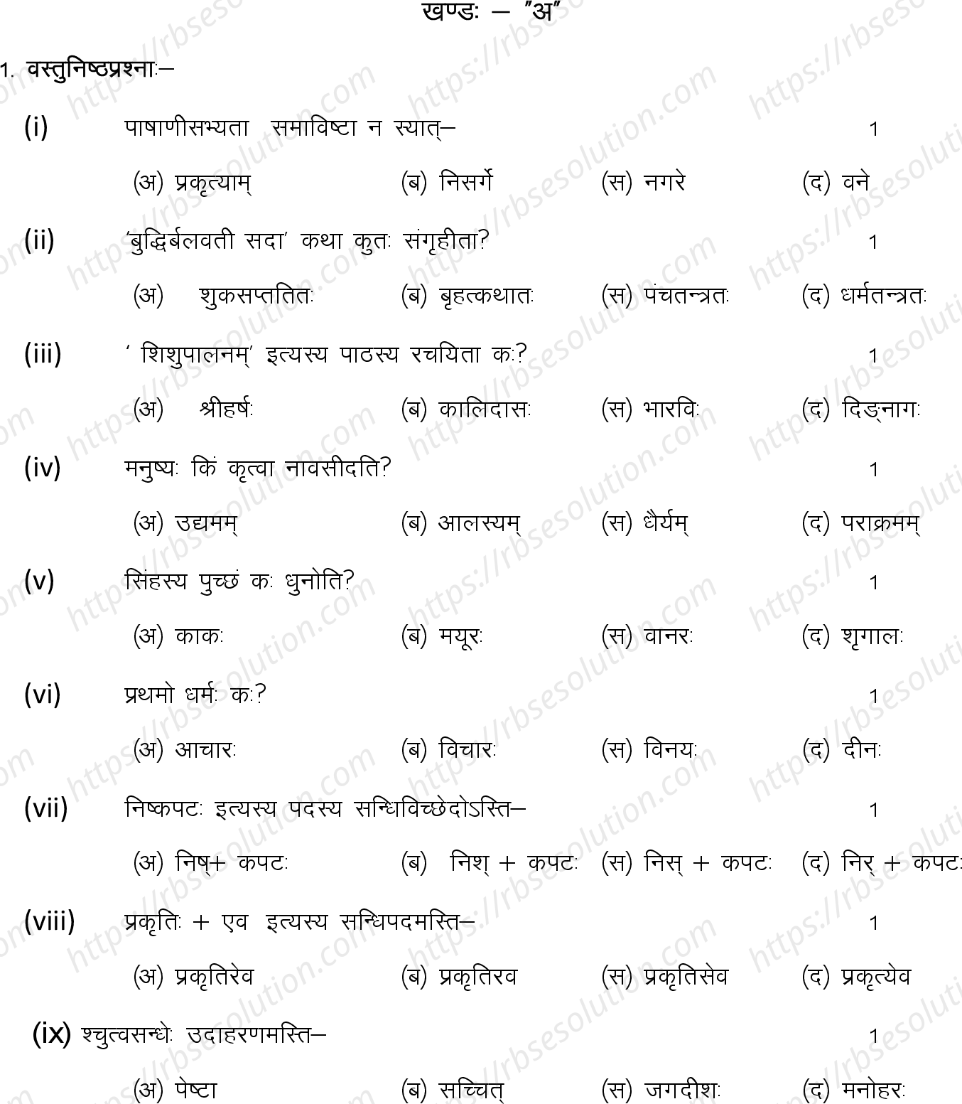 RBSE Class 10th 2024 Sanskrit Sample Papers 3