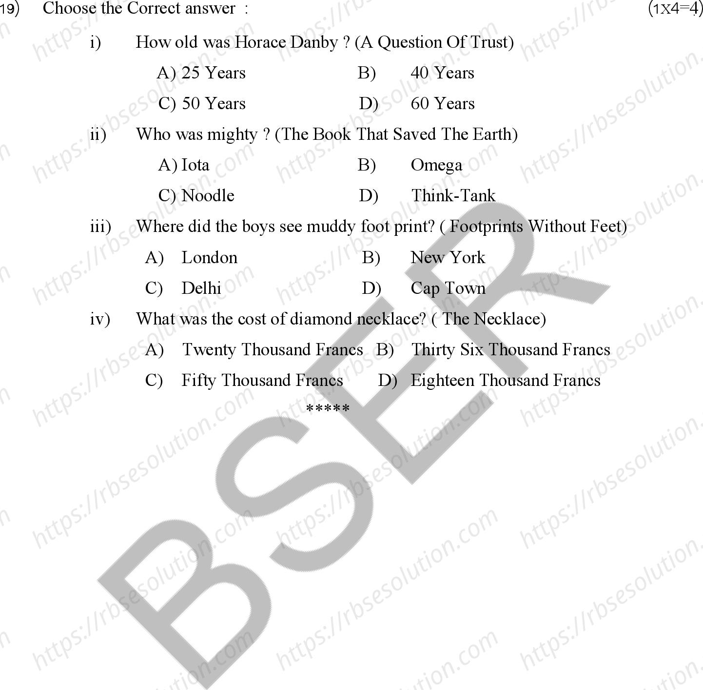 RBSE Class 10th 2025 English Sample Papers 12