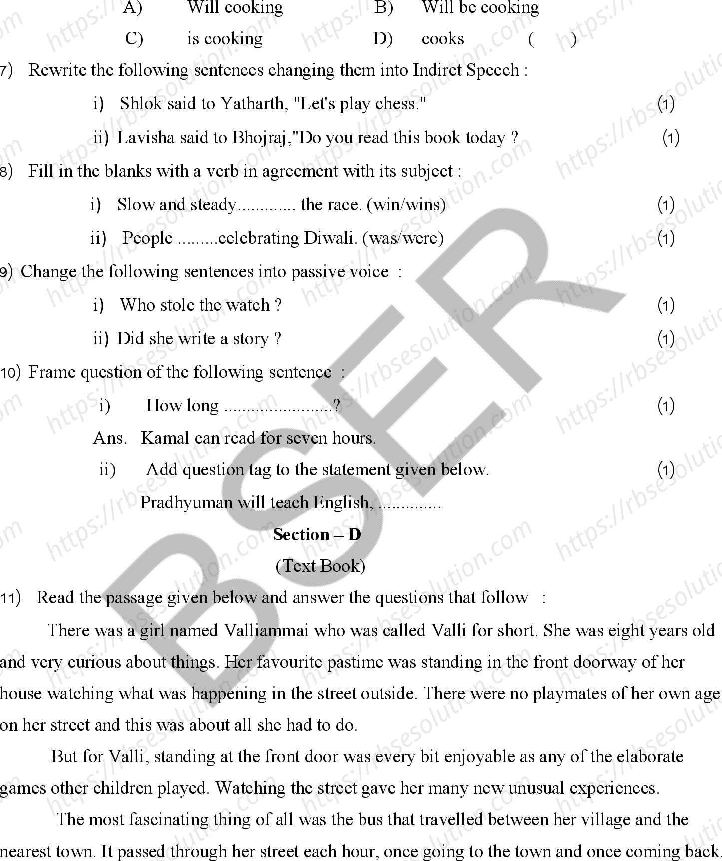 RBSE Class 10th 2025 English Sample Papers 8