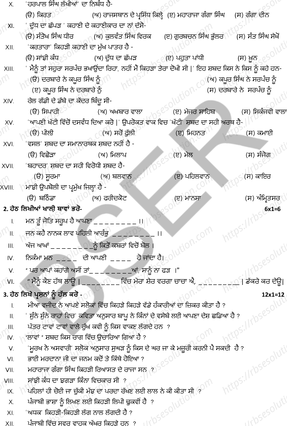 RBSE Class 10th 2025 Punjabi Sample Papers 3