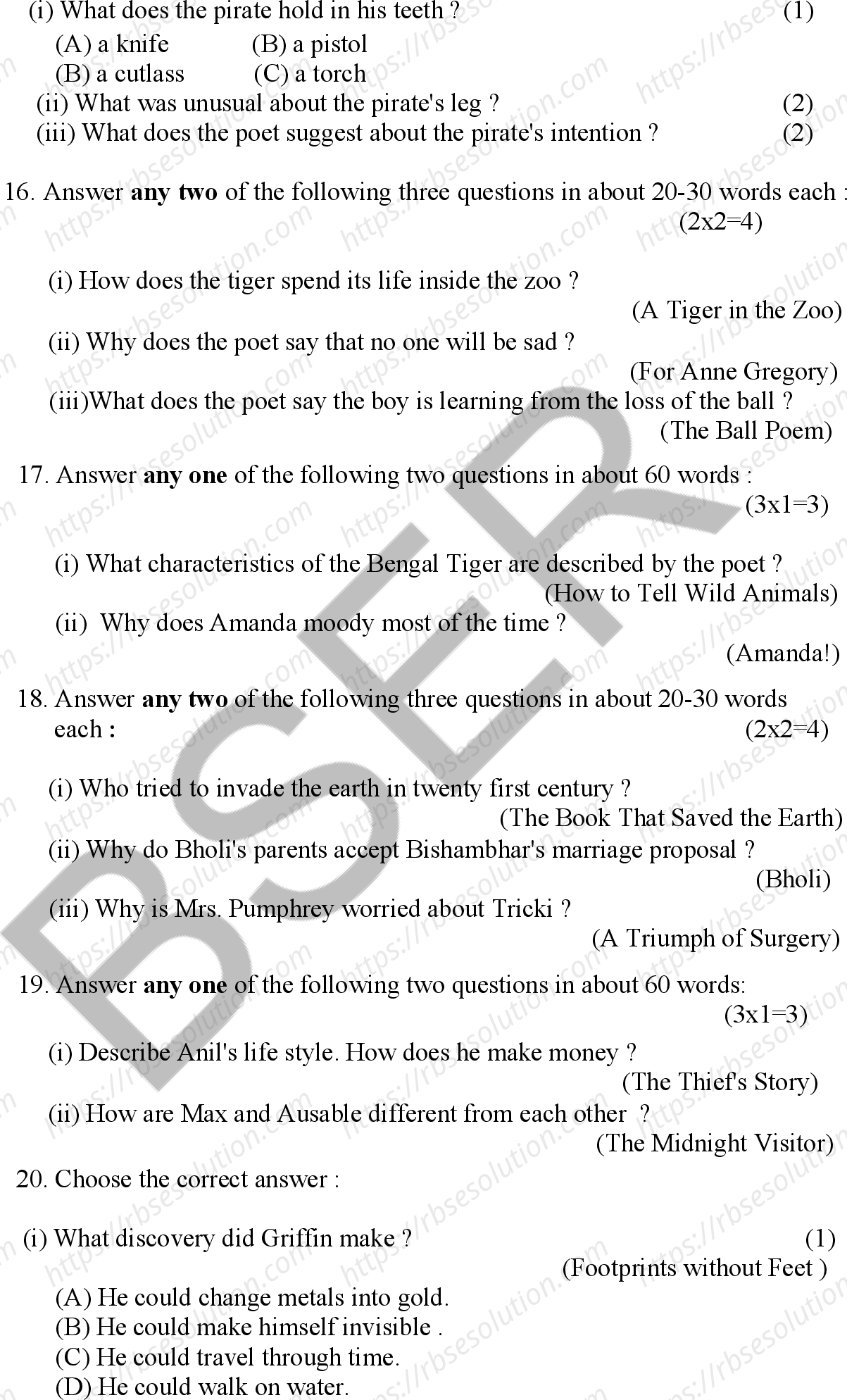 RBSE Class 10th 2026 English Sample Papers 10