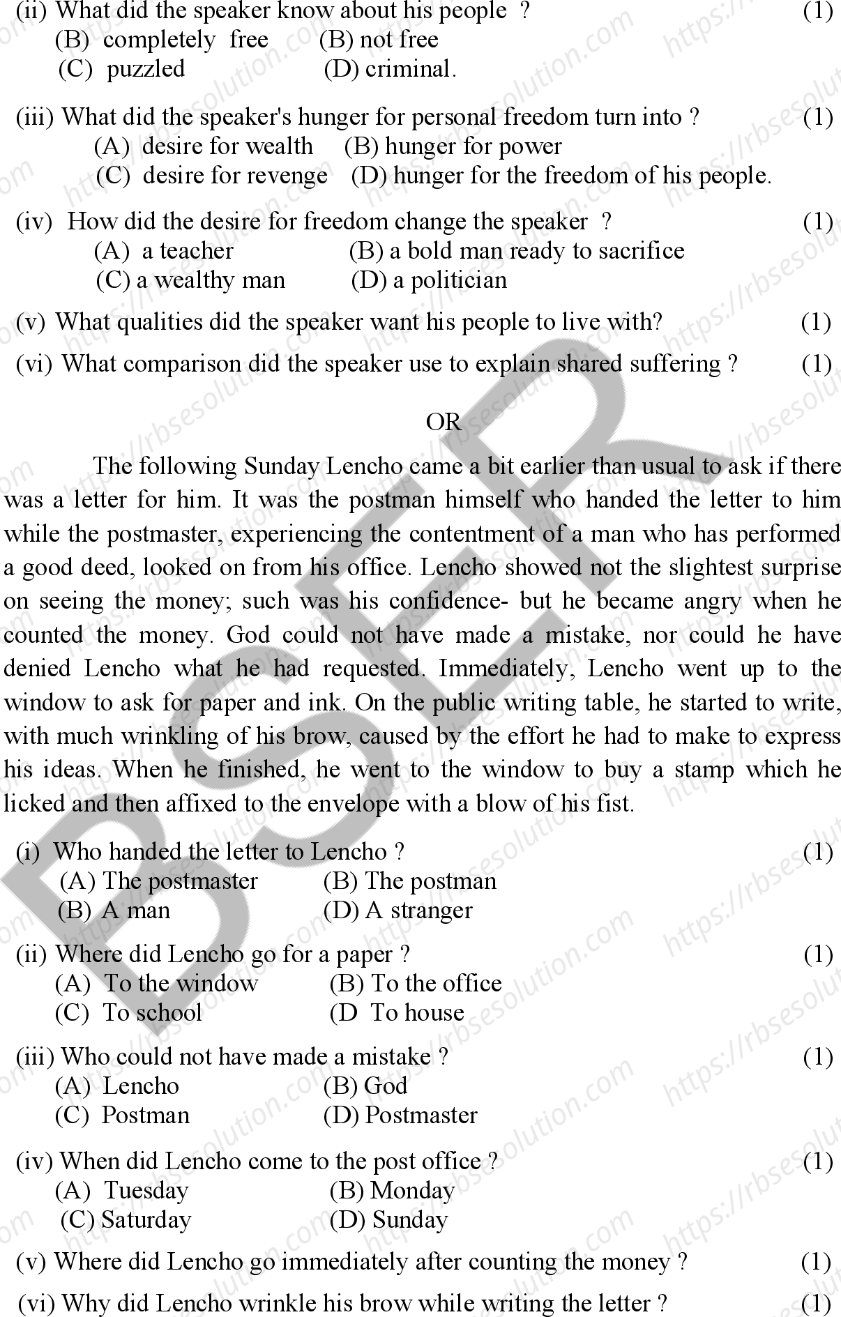 RBSE Class 10th 2026 English Sample Papers 8