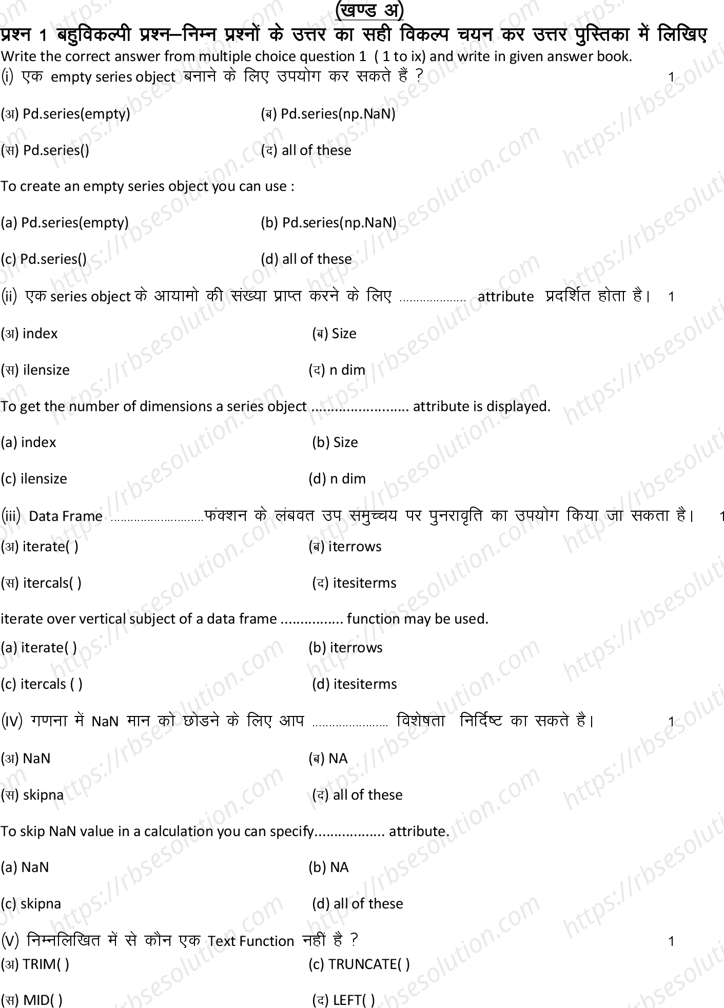 RBSE Class 12th 2022 Information Practices Model Papers Sample Papers 1