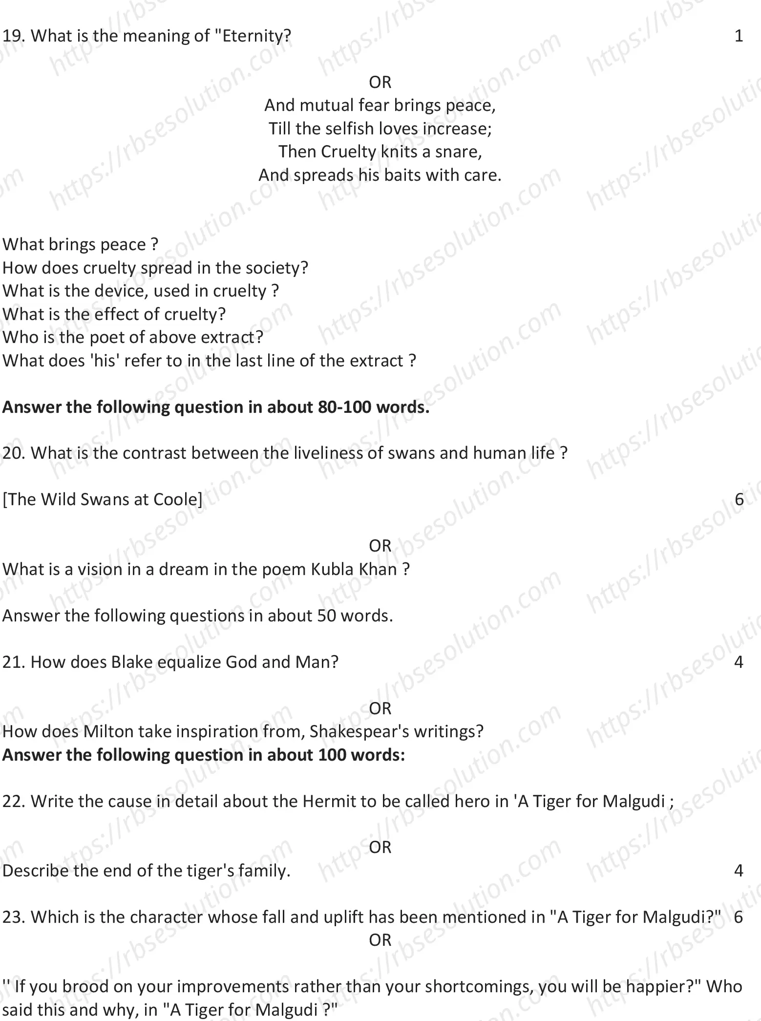 RBSE Class 12th 2023 English Literature Sample Papers 8