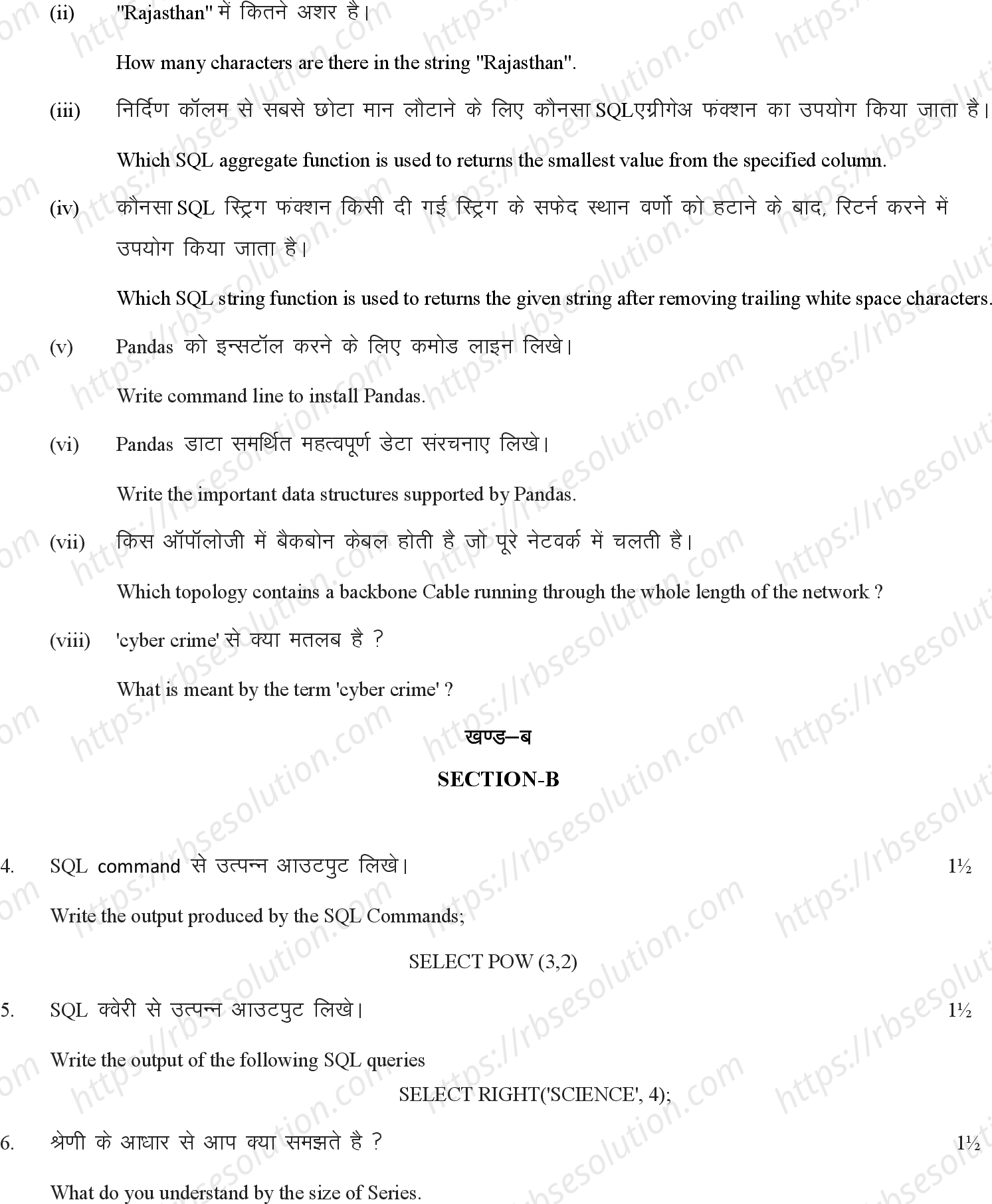 RBSE Class 12th 2023 Information Practice Sample Papers 5