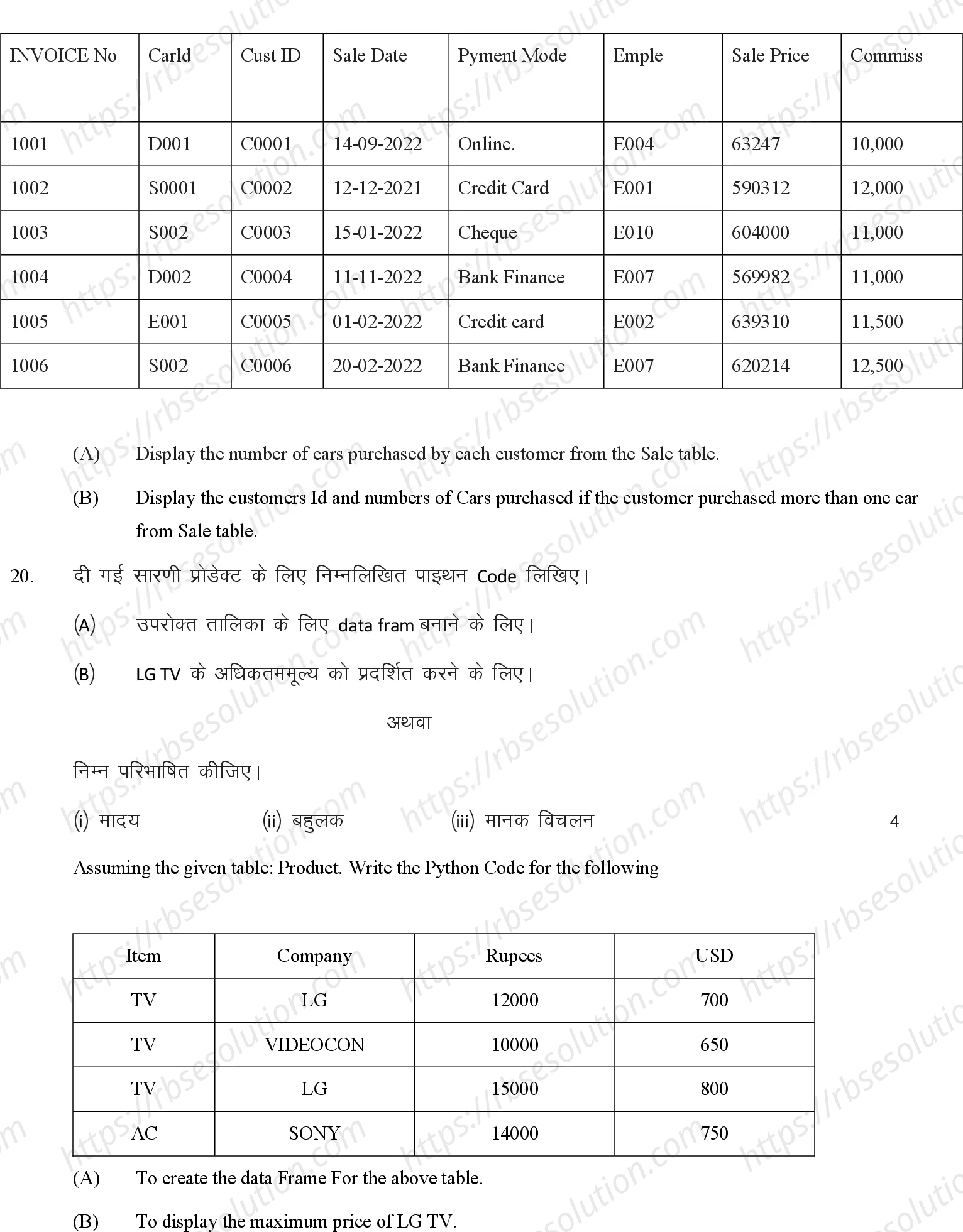 RBSE Class 12th 2023 Information Practice Sample Papers 8