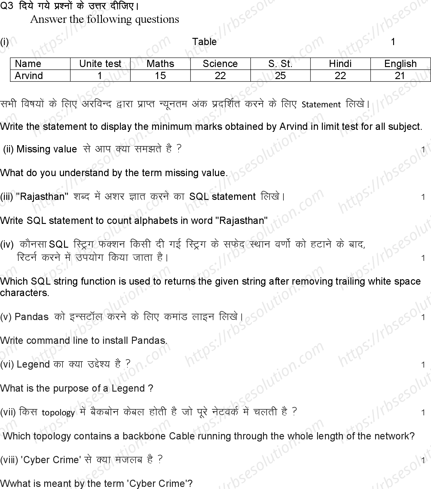 RBSE Class 12th 2024 Informatics Practices Sample Papers 8
