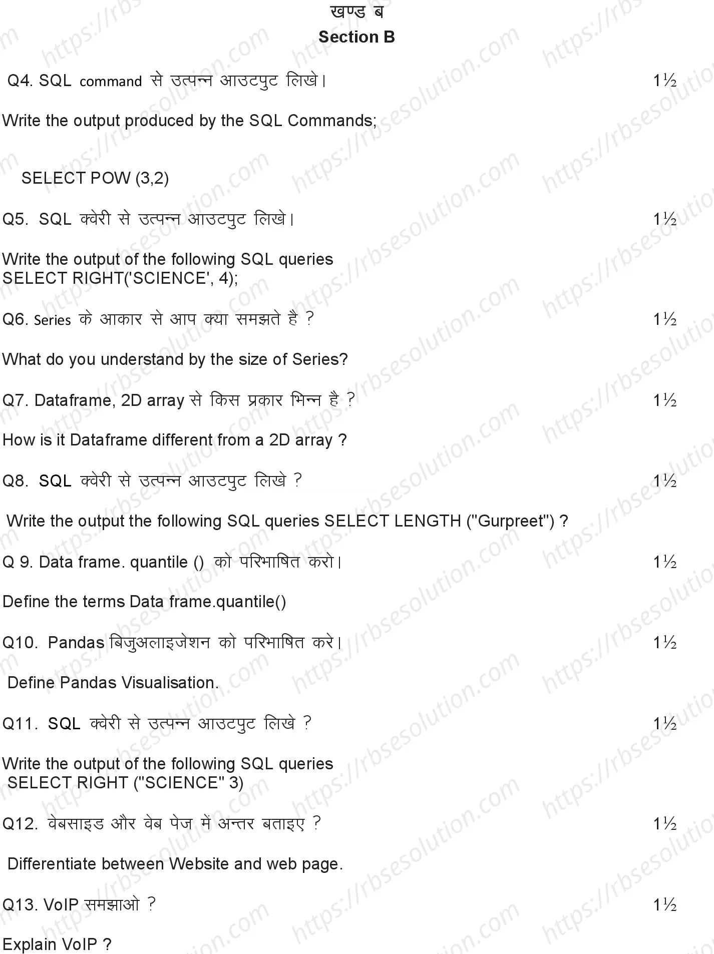 RBSE Class 12th 2024 Informatics Practices Sample Papers 9