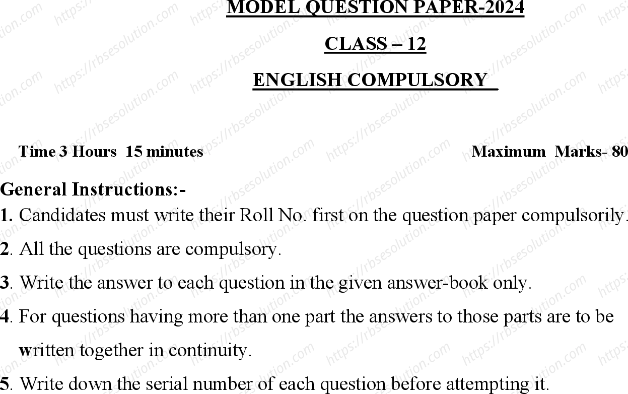 RBSE Class 12th 2024 अंग्रेजी अनिवार्य Sample Papers 2