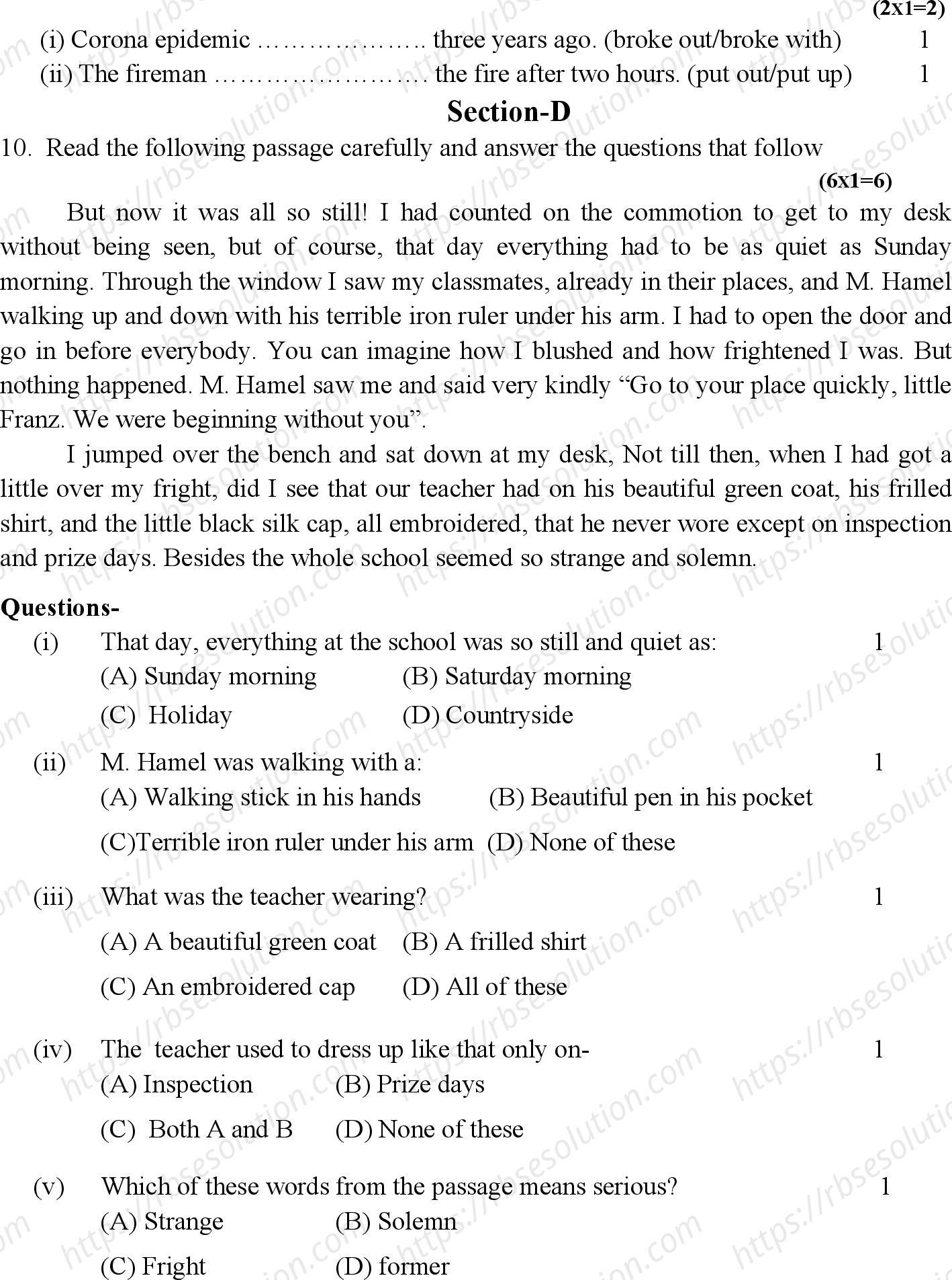 RBSE Class 12th 2024 अंग्रेजी अनिवार्य Sample Papers 6