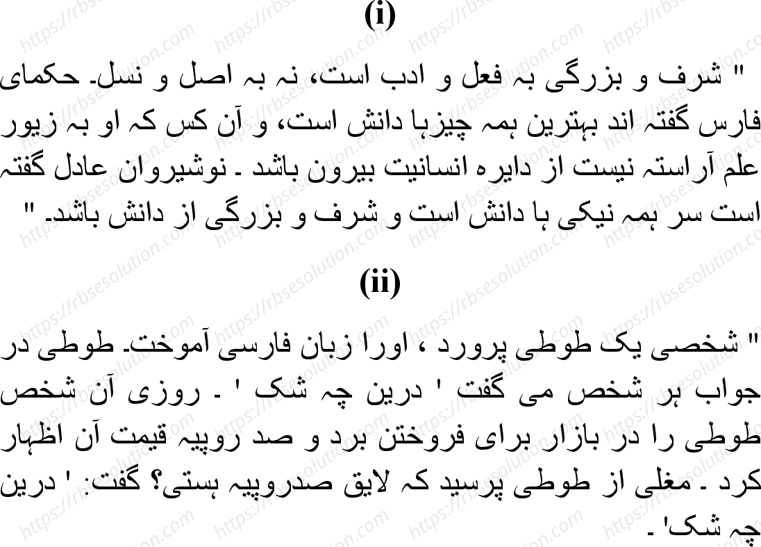 RBSE Class 12th 2024 फारसी Sample Papers 10