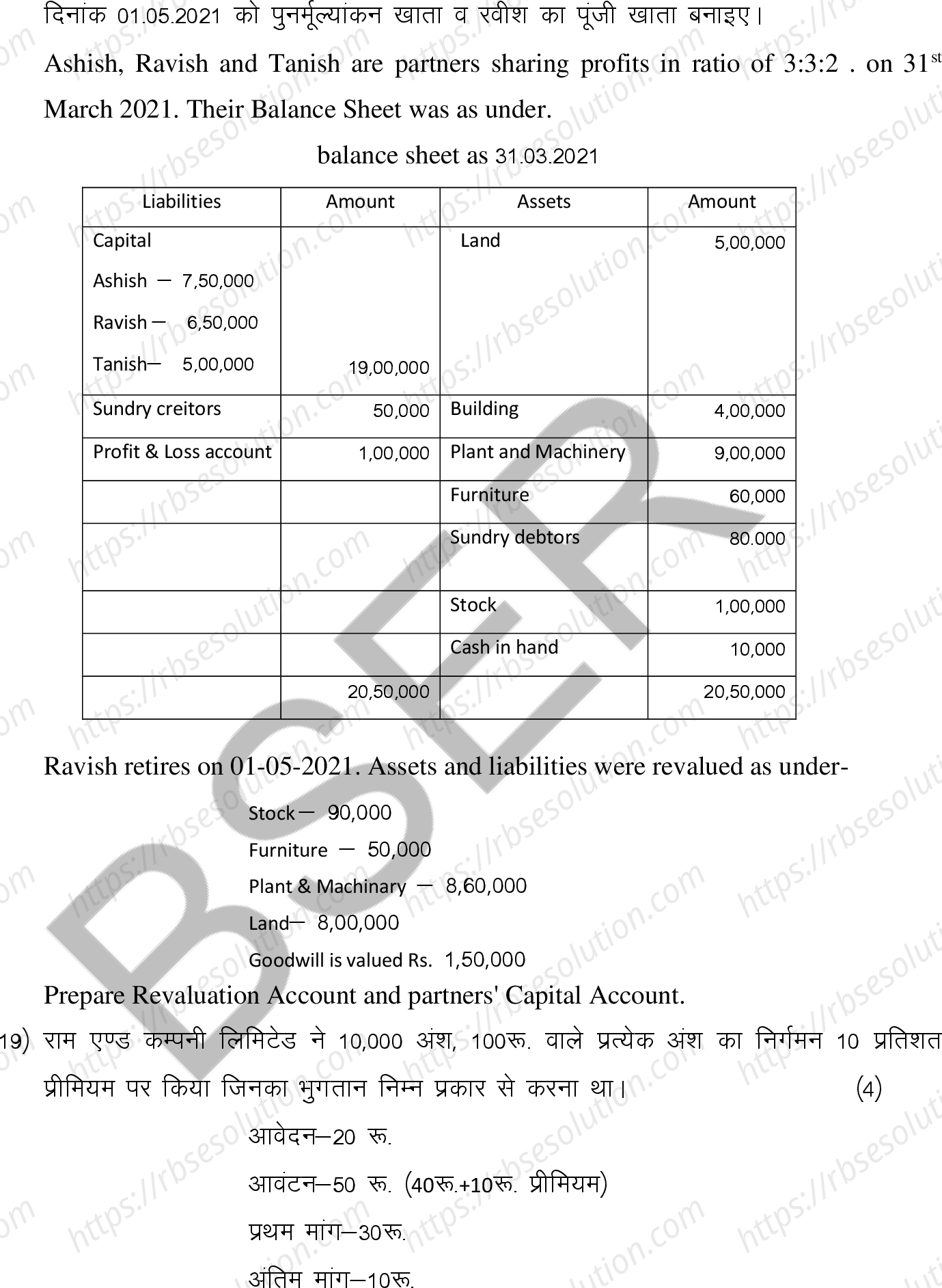 RBSE Class 12th 2025 Accountancy Sample Papers 19