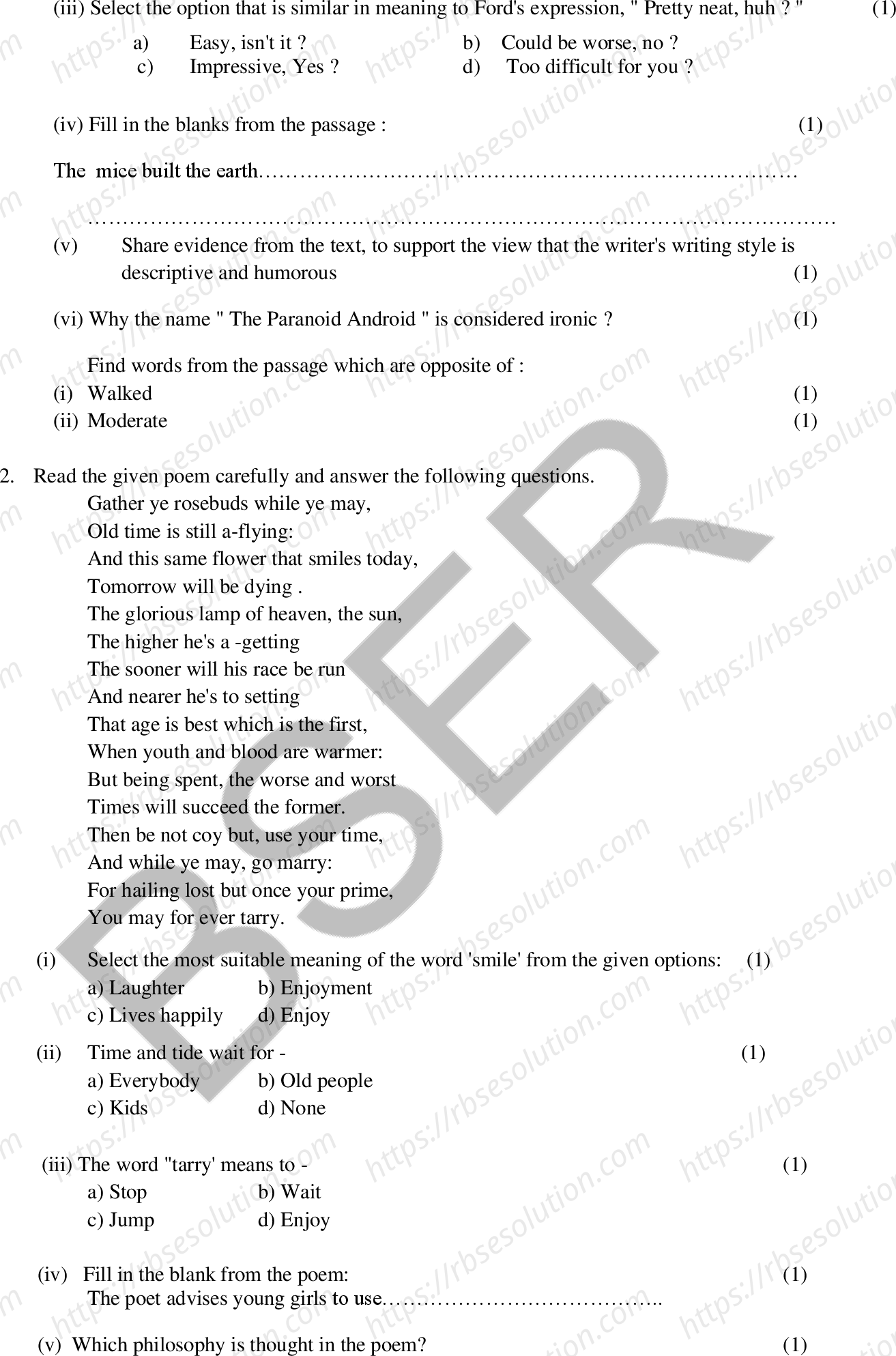 RBSE Class 12th 2025 English Literature Sample Papers 4