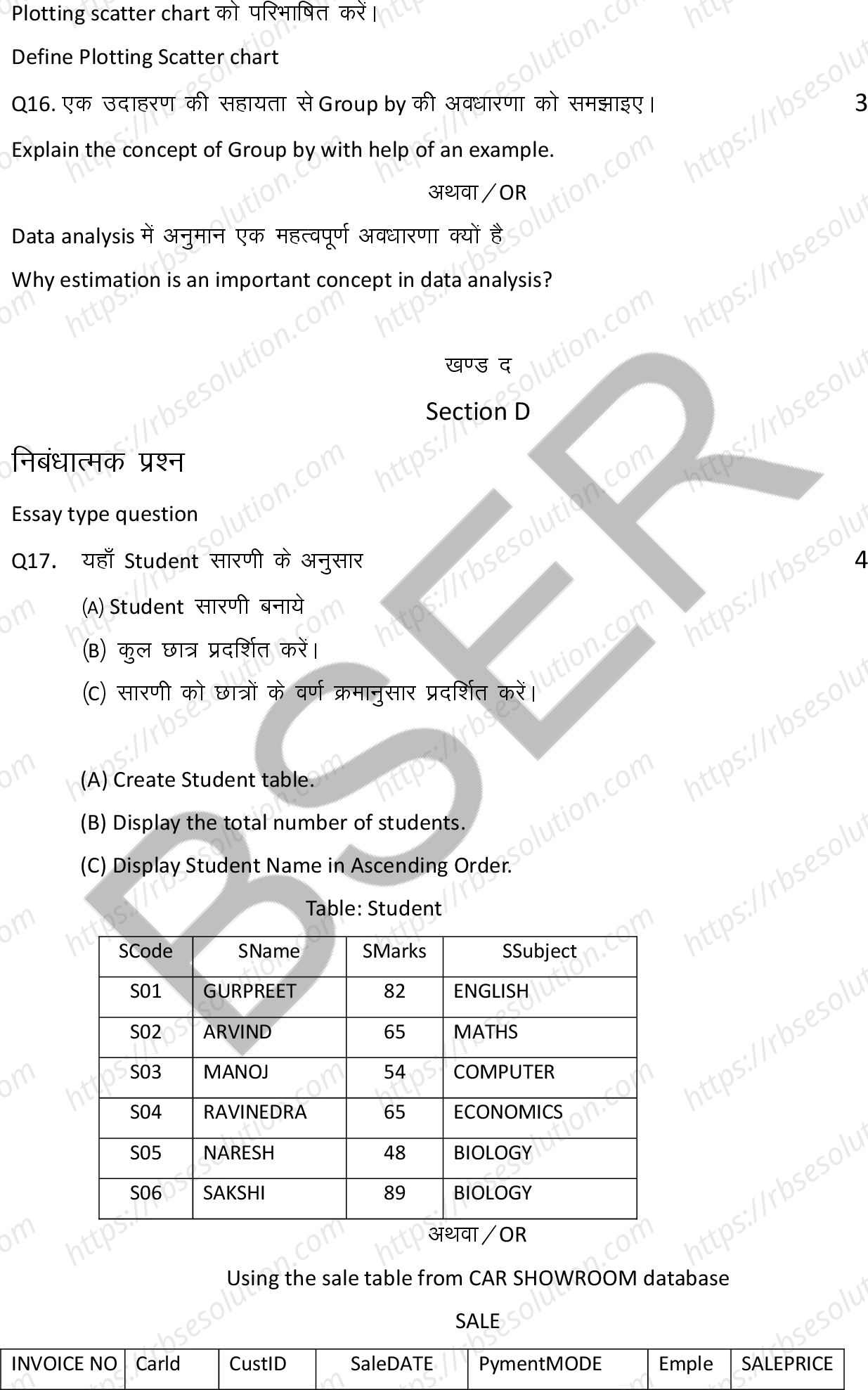 RBSE Class 12th 2025 Informatics Practices Sample Papers 10