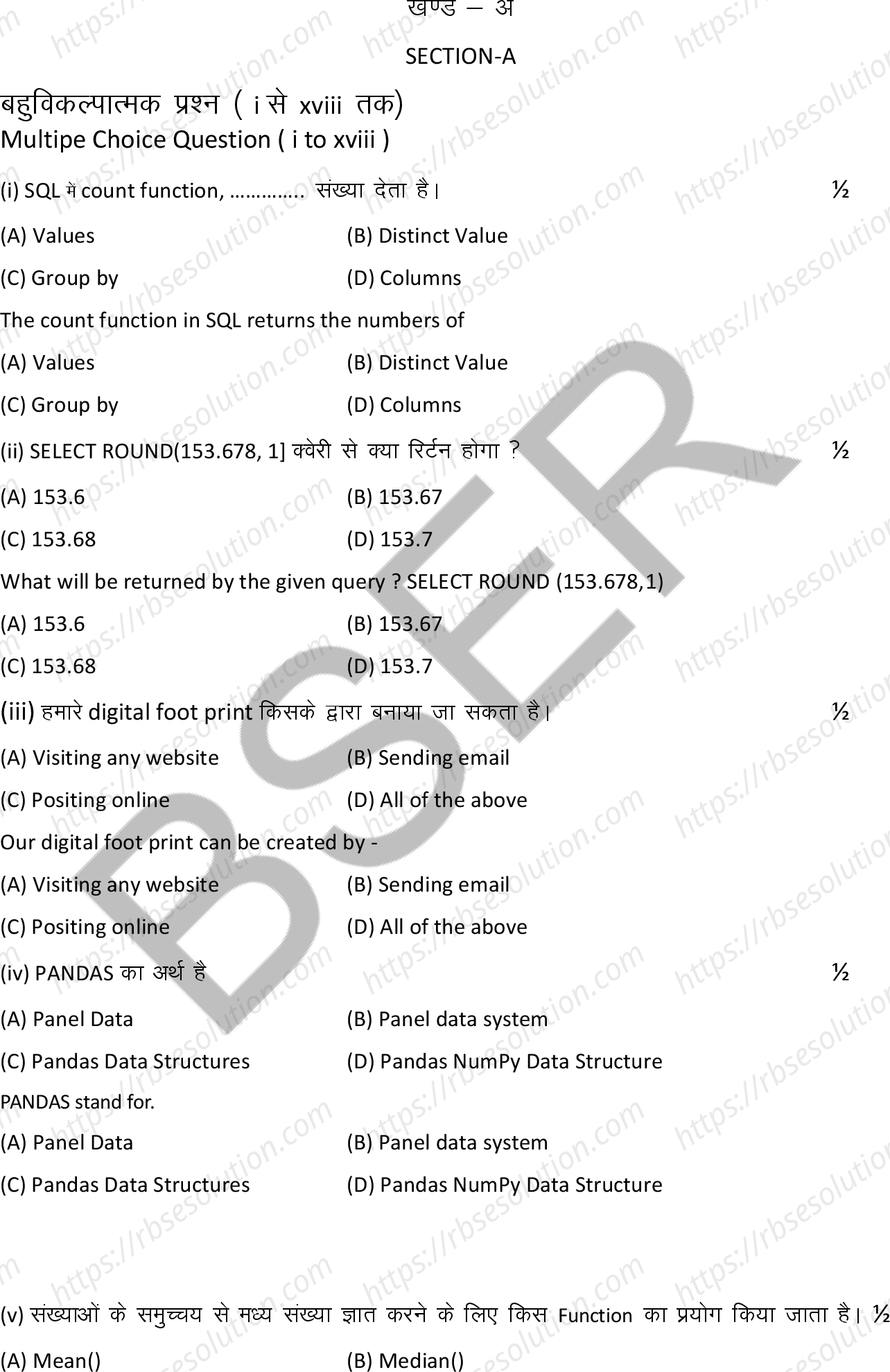 RBSE Class 12th 2025 Informatics Practices Sample Papers 3