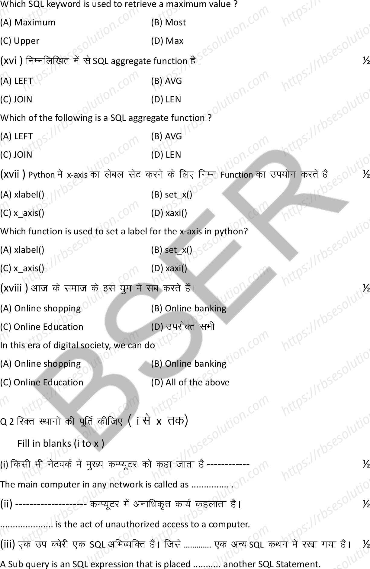 RBSE Class 12th 2025 Informatics Practices Sample Papers 6