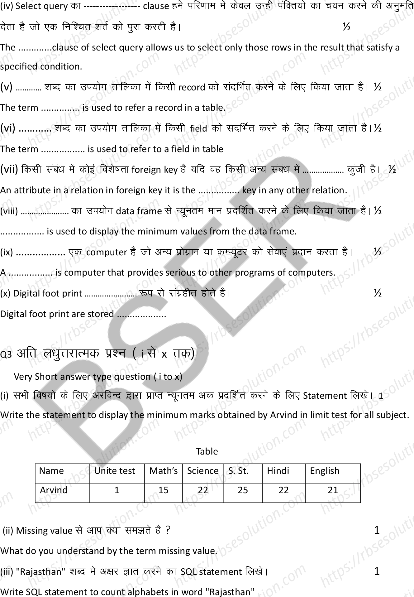 RBSE Class 12th 2025 Informatics Practices Sample Papers 7