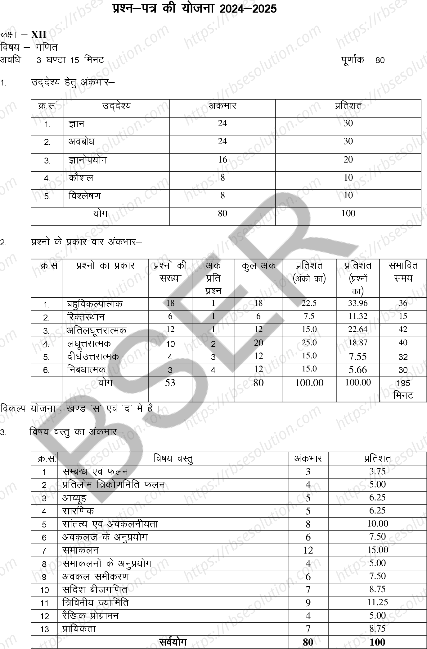 RBSE Class 12th 2025 Maths Sample Papers 0