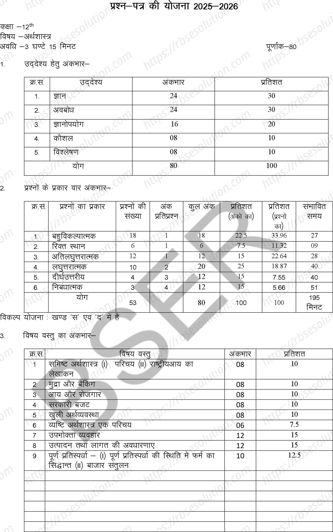 RBSE Class 12th 2026 Economic Sample Papers 0