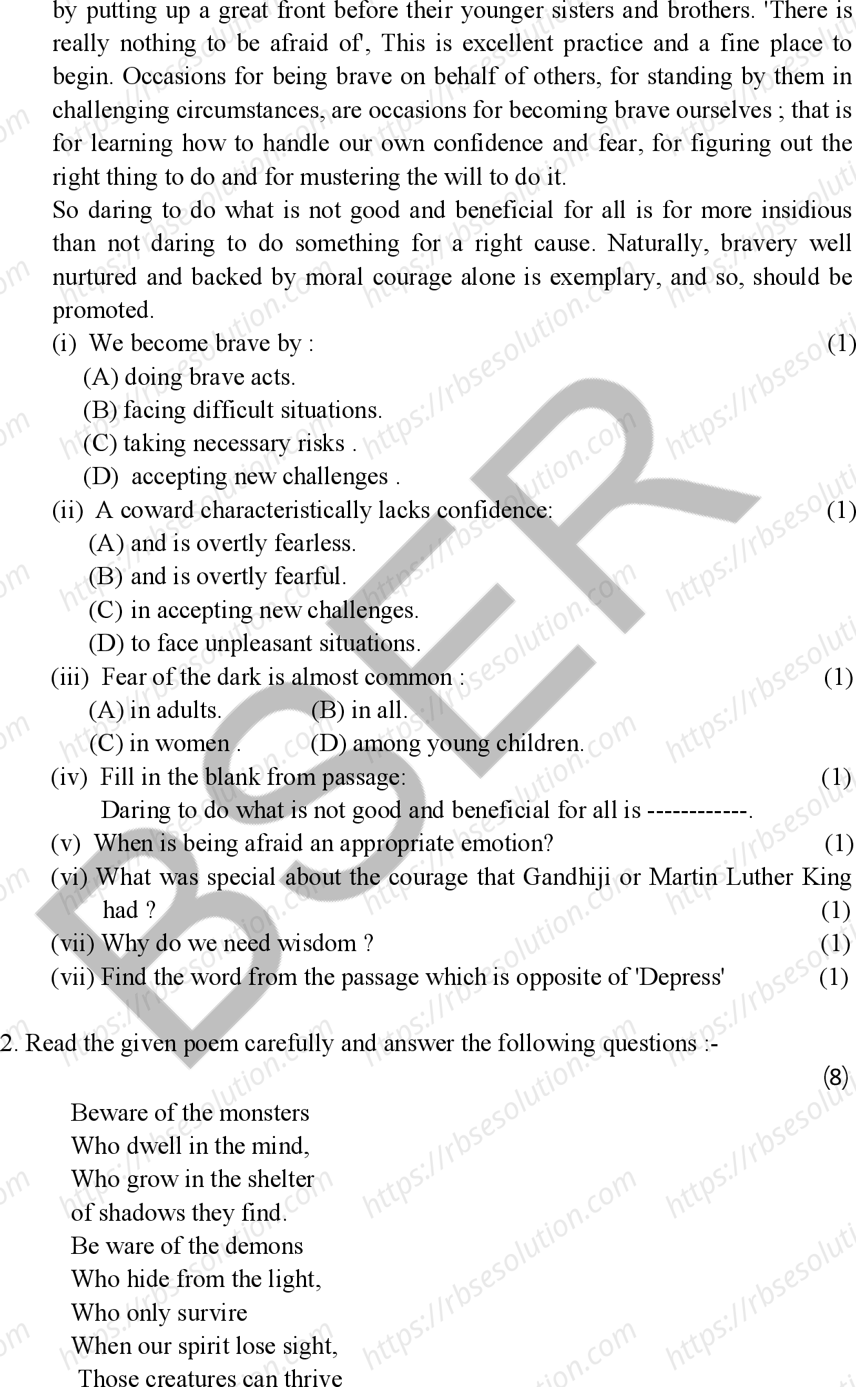 RBSE Class 12th 2026 English Literature Sample Papers 4