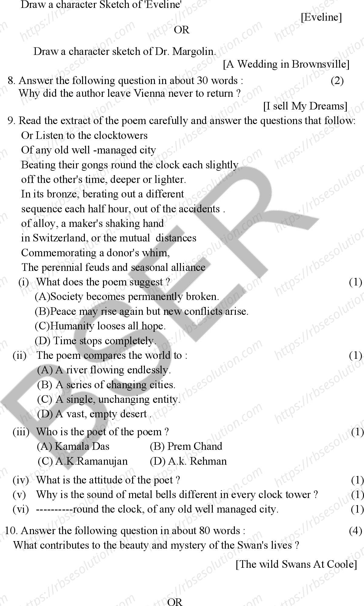 RBSE Class 12th 2026 English Literature Sample Papers 7