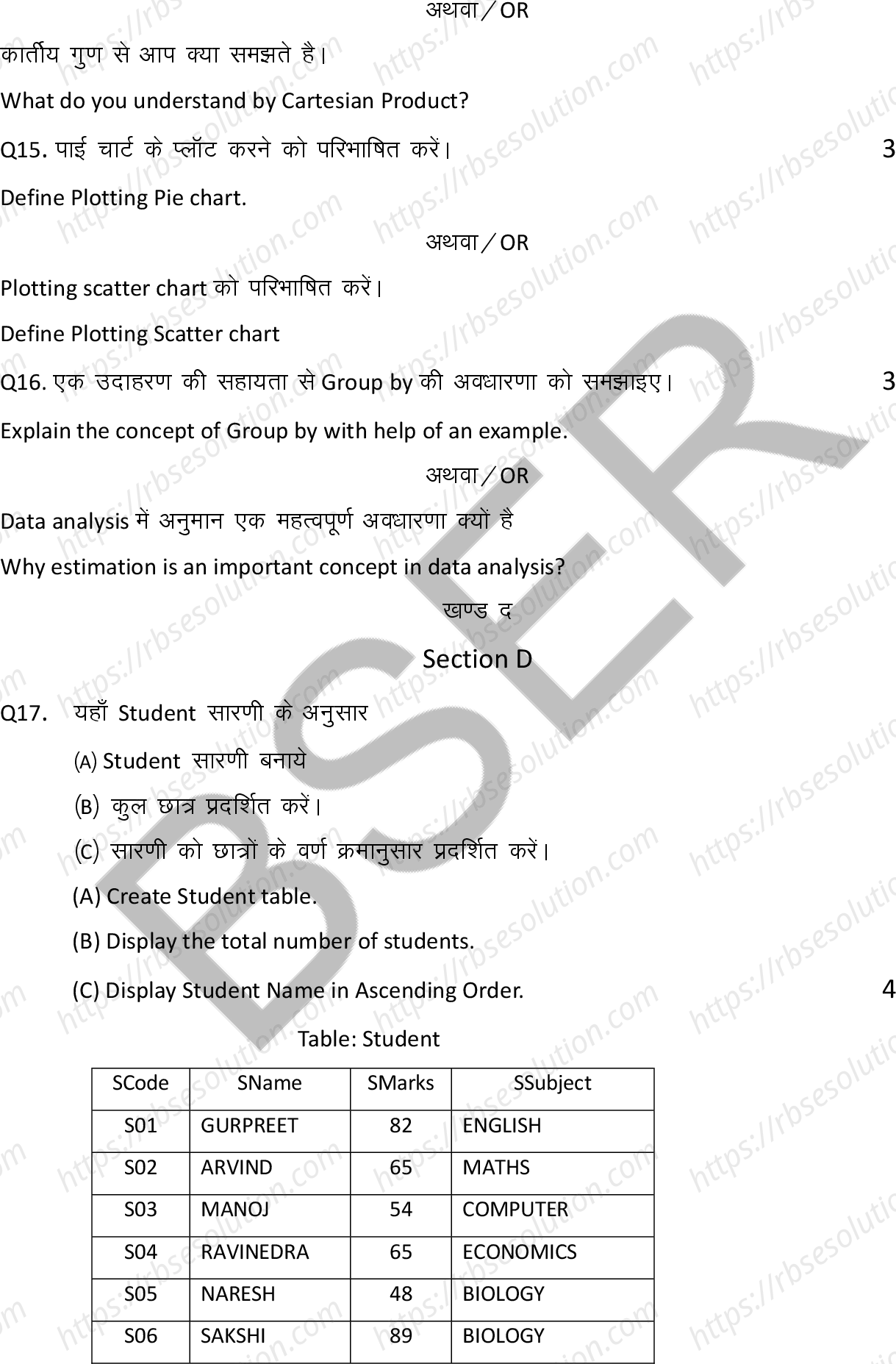RBSE Class 12th 2026 Informatics Practices Sample Papers 10