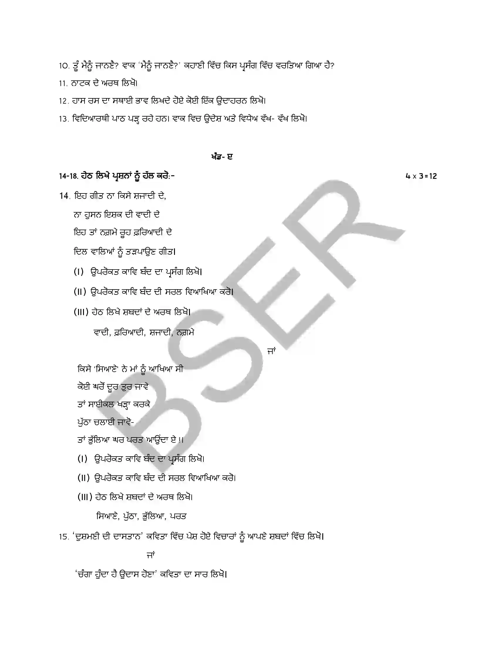 RBSE Class 12th 2026 Punjabi Literature (Opt. Subject) Sample Papers 7