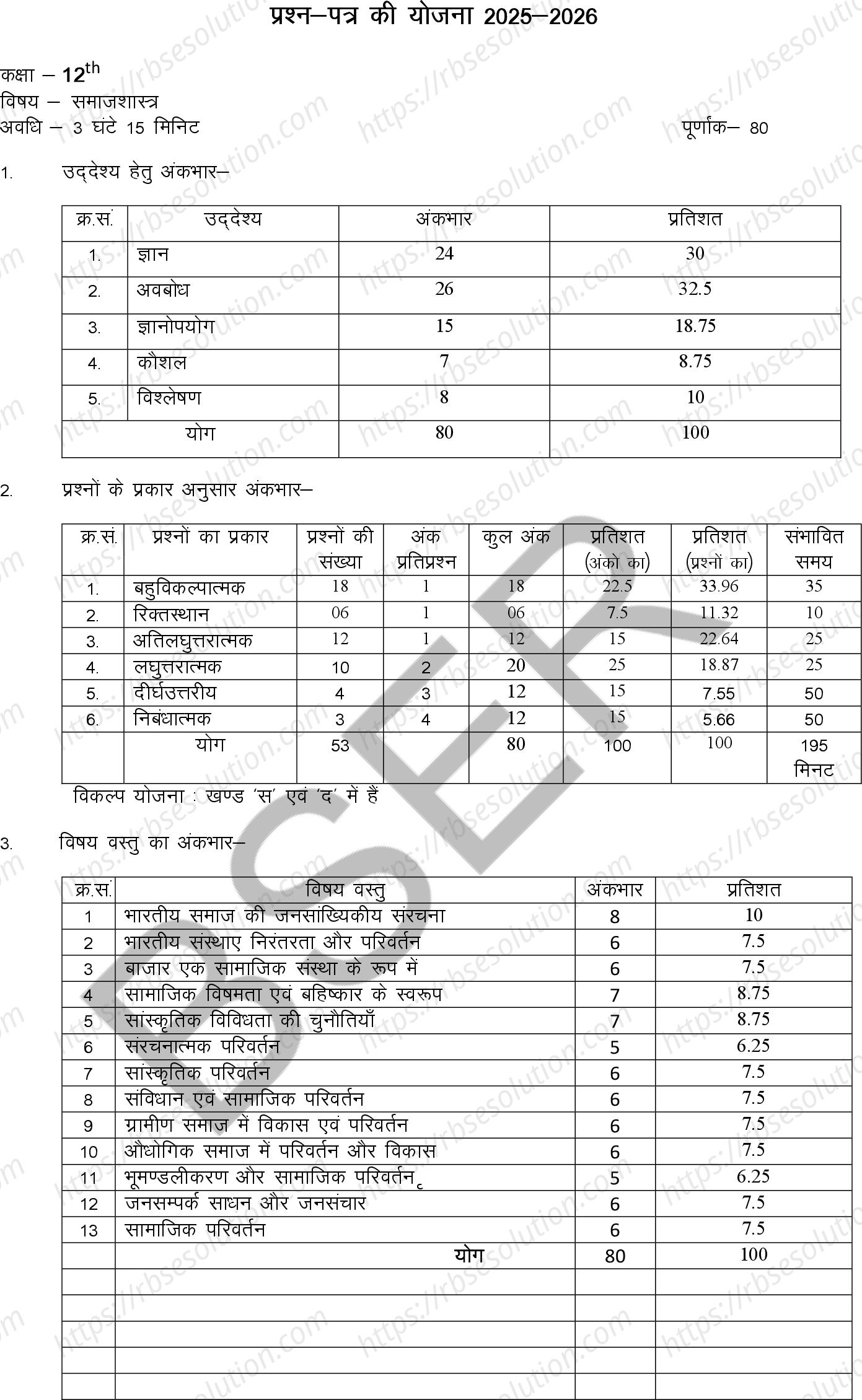 RBSE Class 12th 2026 Sociology Sample Papers 0