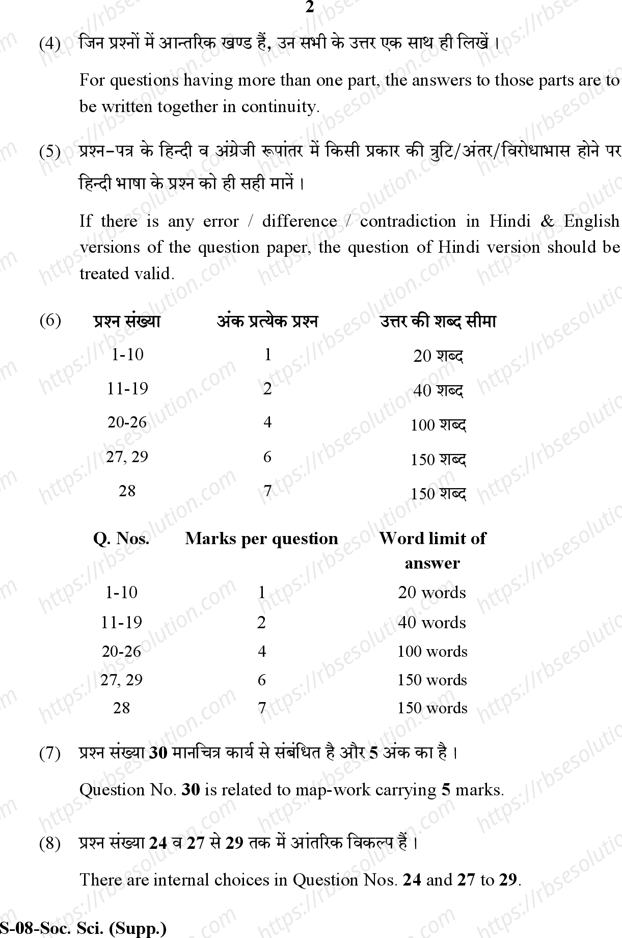 RBSE Class 10th 2020 -S-08-2020 Previous Year Papers 1