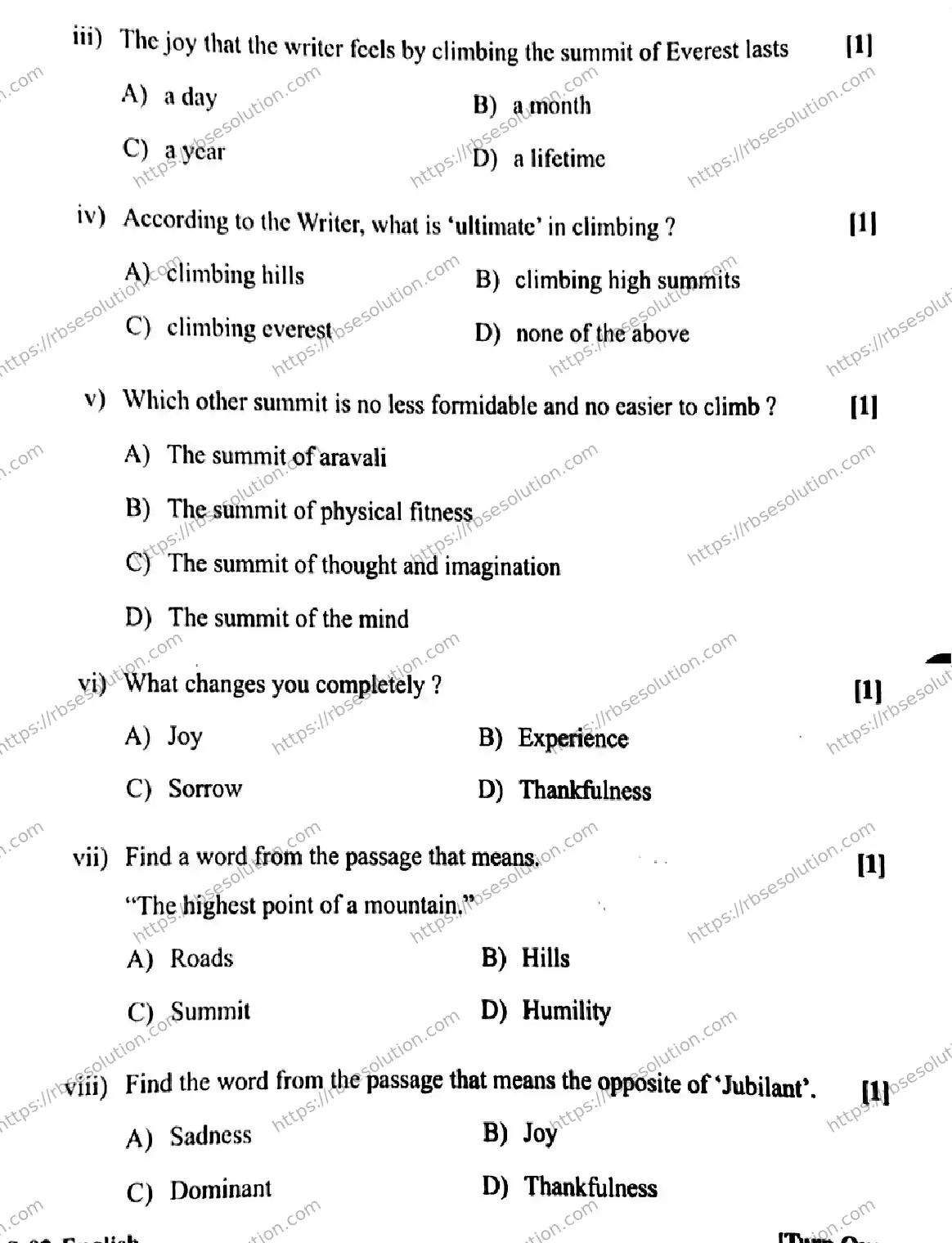 RBSE Class 10th 2026 ENGLISH-S-02 Previous Year Papers 2