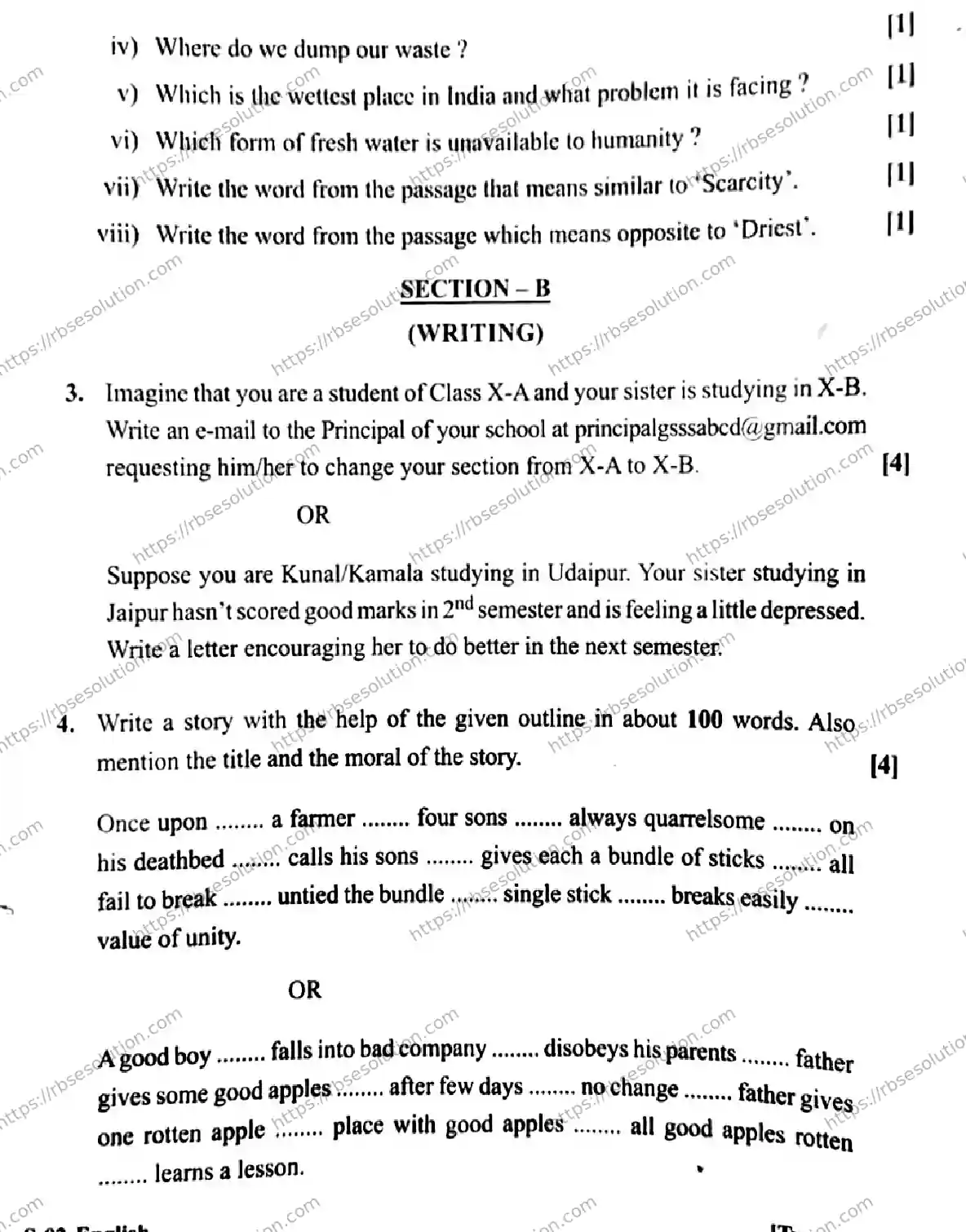 RBSE Class 10th 2026 ENGLISH-S-02 Previous Year Papers 4
