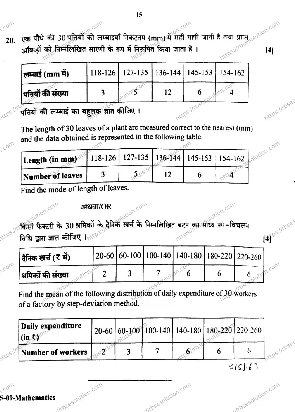 RBSE Class 10th 2026 MATHEMATICS-S-09 Previous Year Papers 14