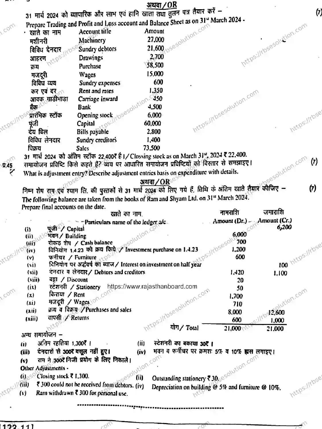 RBSE Class 11th 2026 ACCOUNTANCY-1123 Previous Year Papers 3
