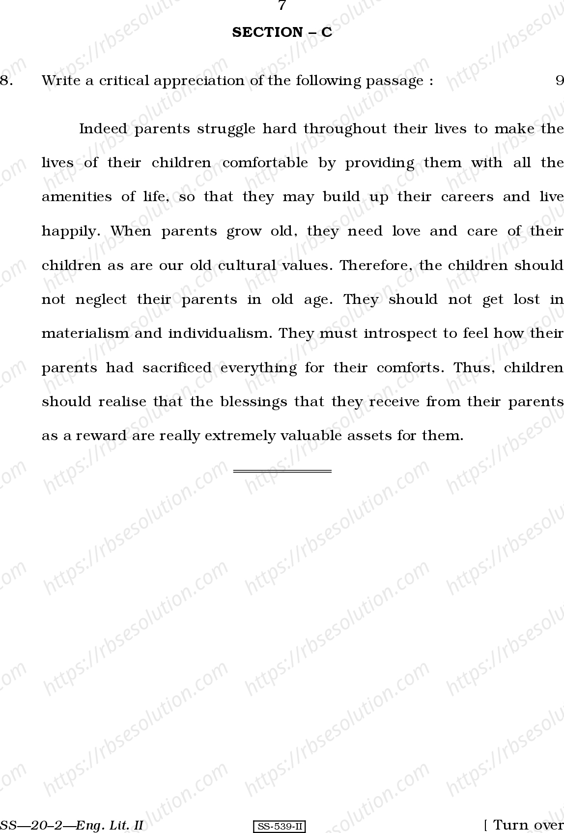 RBSE Class 12th 2010 English Literature-SS-20-2-2010 Previous Year Papers 6