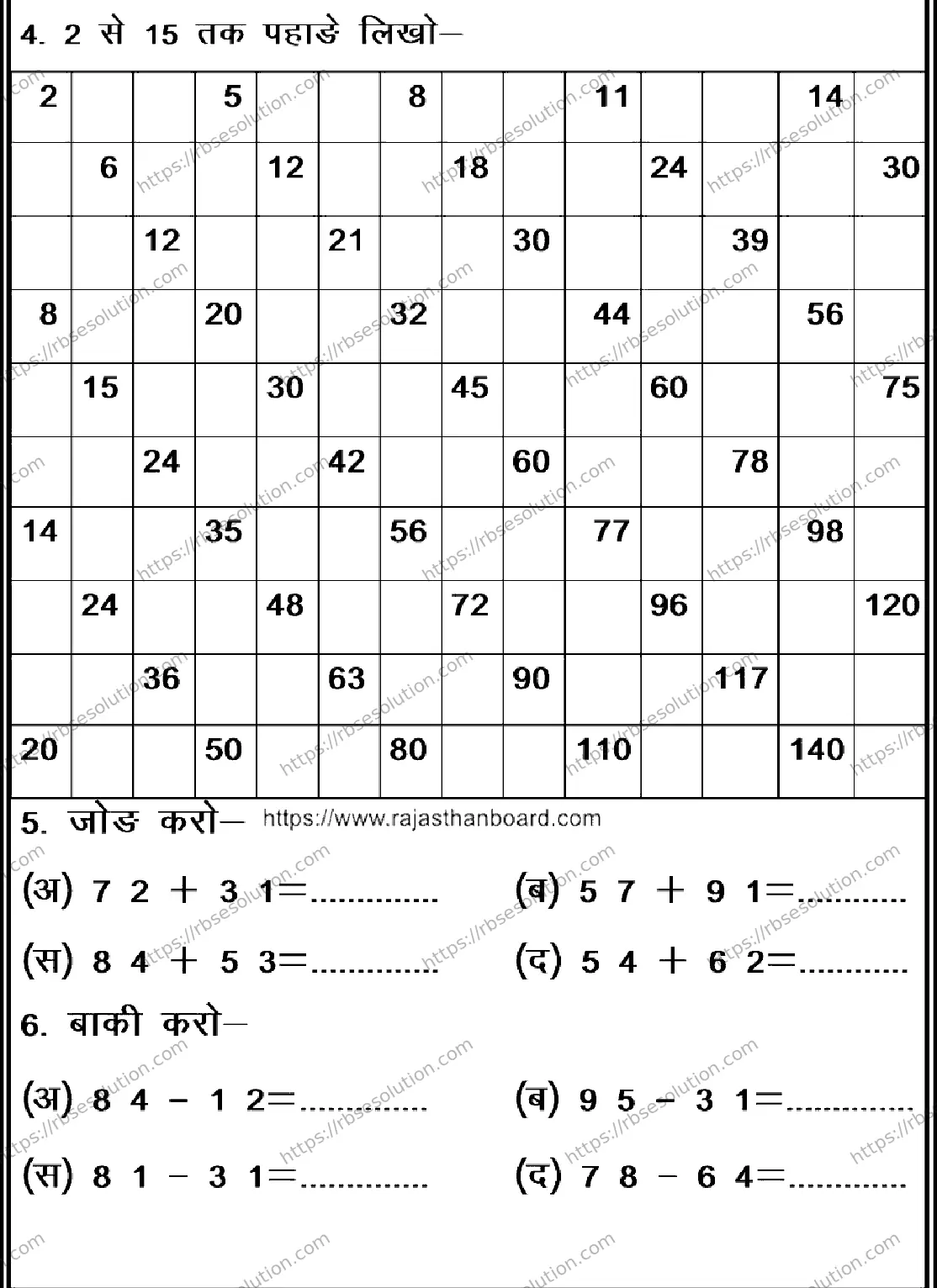 RBSE Class 1st 2026 MATHEMATICS-120326 Previous Year Papers 1