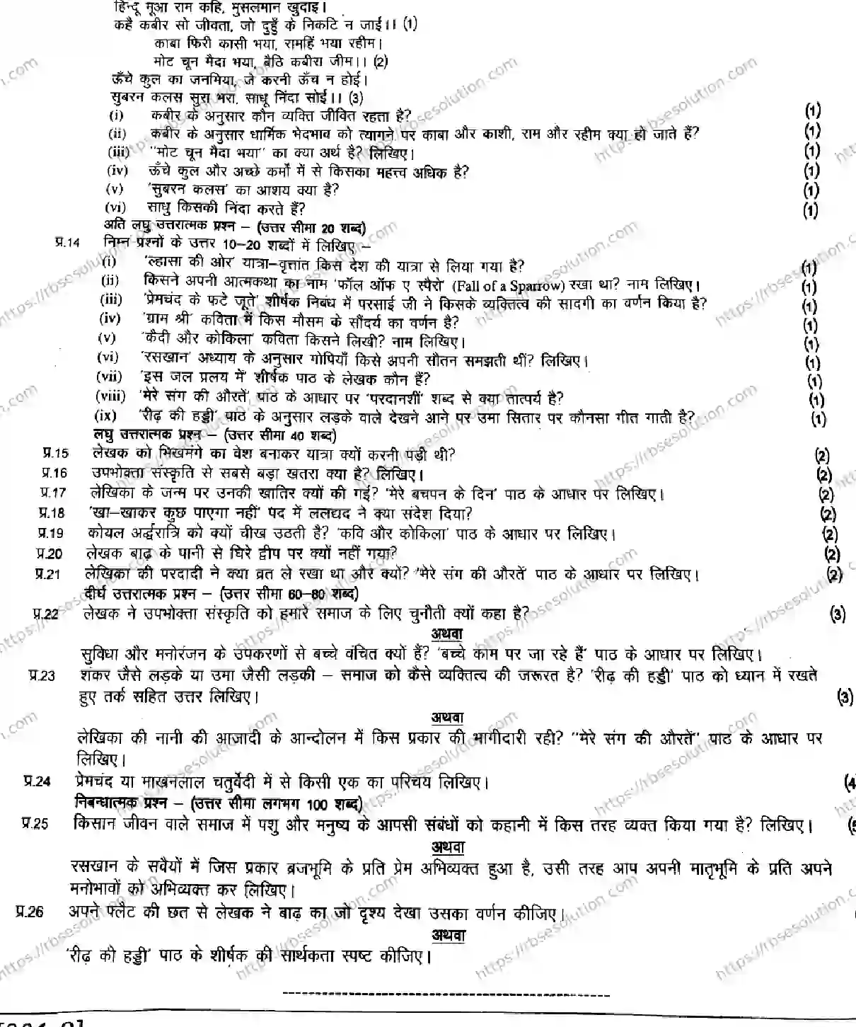 RBSE Class 9th 2026 HINDI-901 Previous Year Papers 3