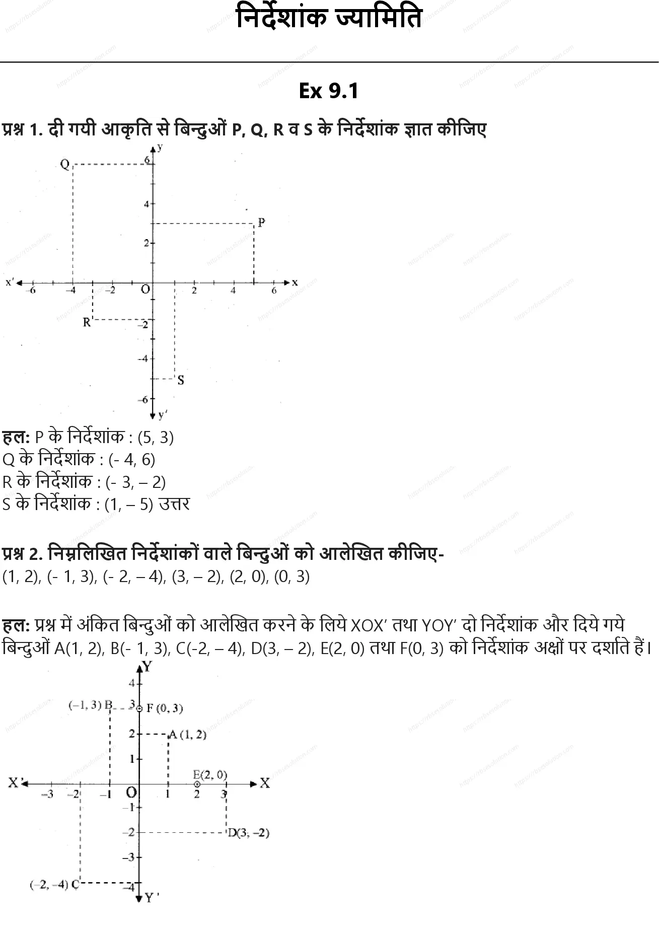 RBSE Class 10th गणित निर्देशांक ज्यामिति Solutions 0