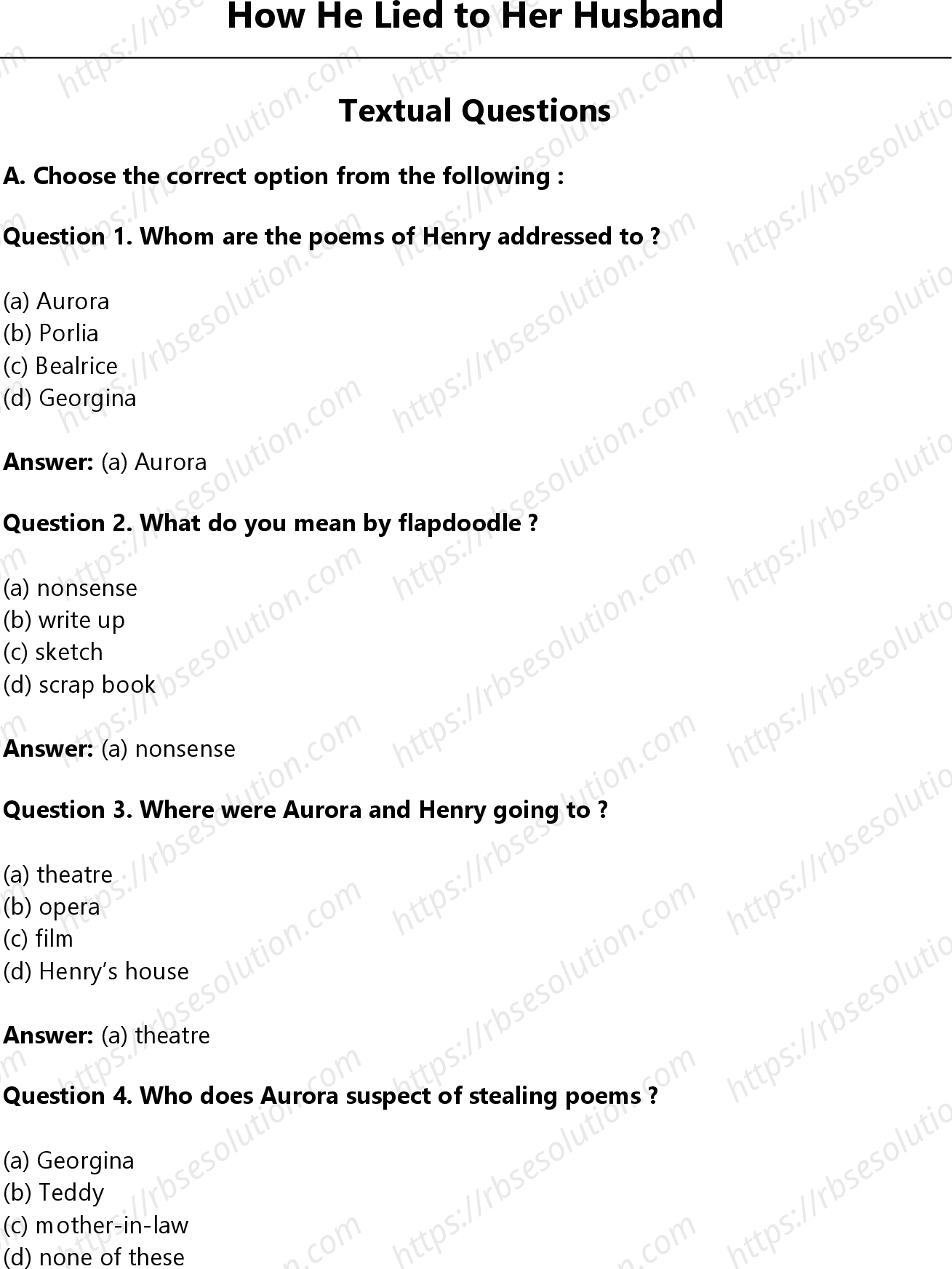 RBSE Class 12th English Literature How He Lied to Her Husband-Drama Solutions 0