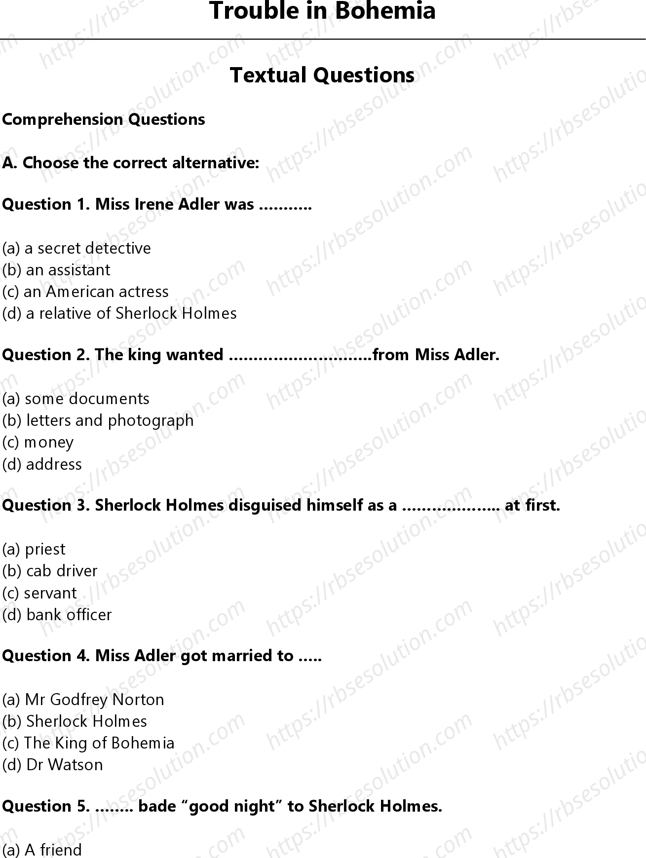 RBSE Class 12th Panorama Trouble in Bohemia Solutions 0