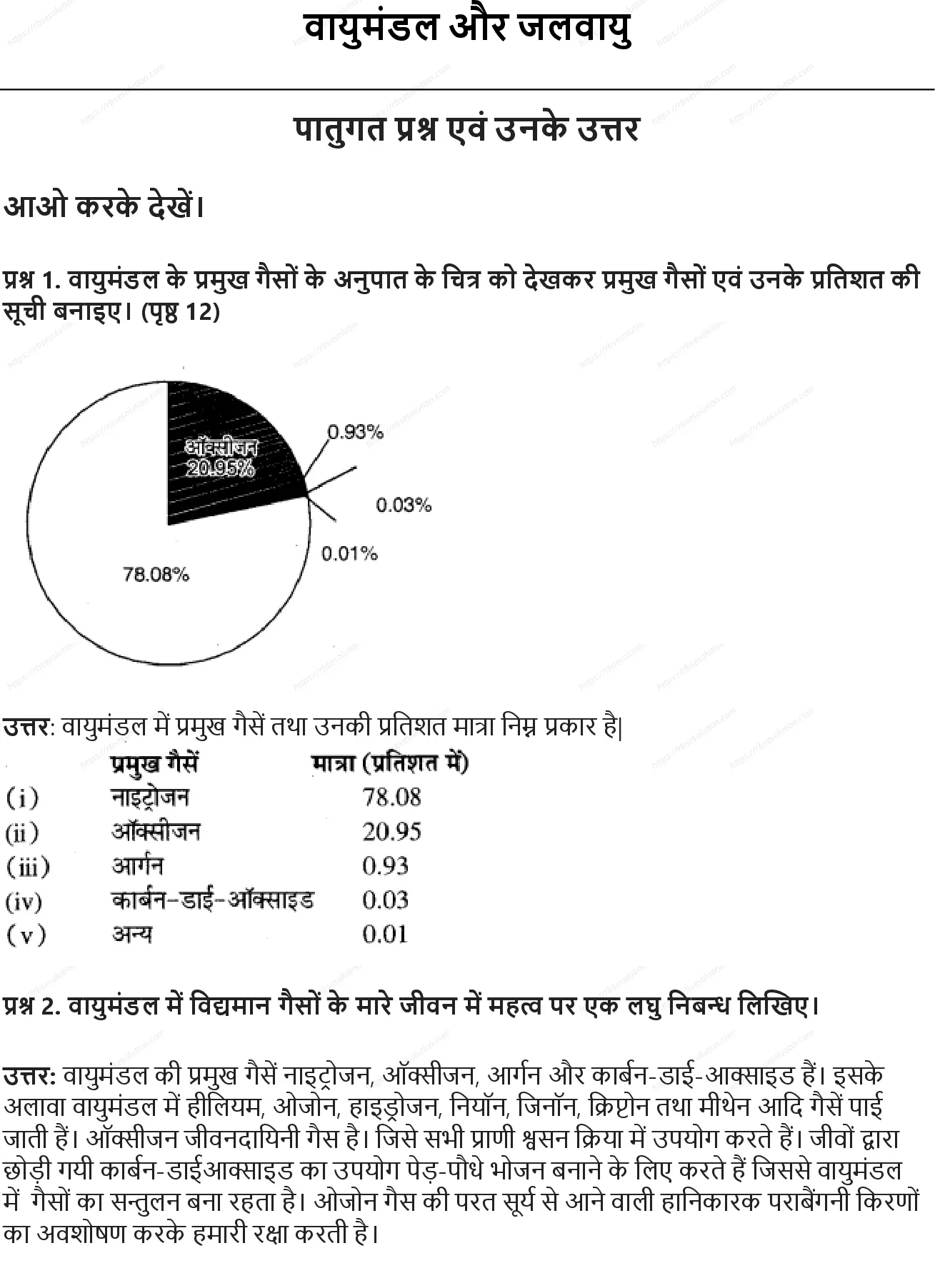 RBSE Class 7th सामाजिक विज्ञान वायुमंडल और जलवायु Solutions 0
